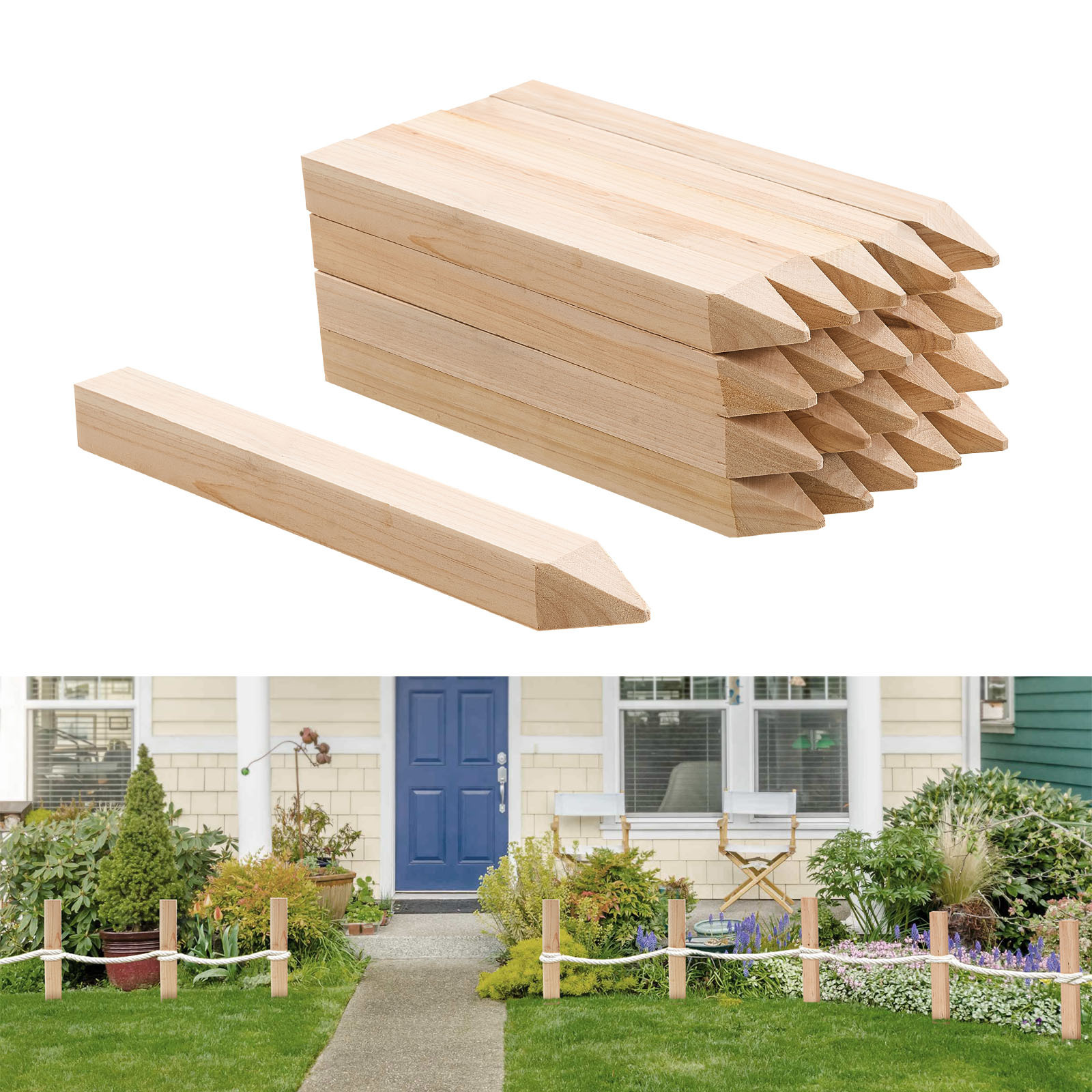 Vevor Wooden Garden Stakes, 20 Pcs 12x1x1 In Survey Grading Stakes, Garden With , Fir Wood Plant Support Stake, Sign Posts For Fence Backyard Boundaries Baselines
