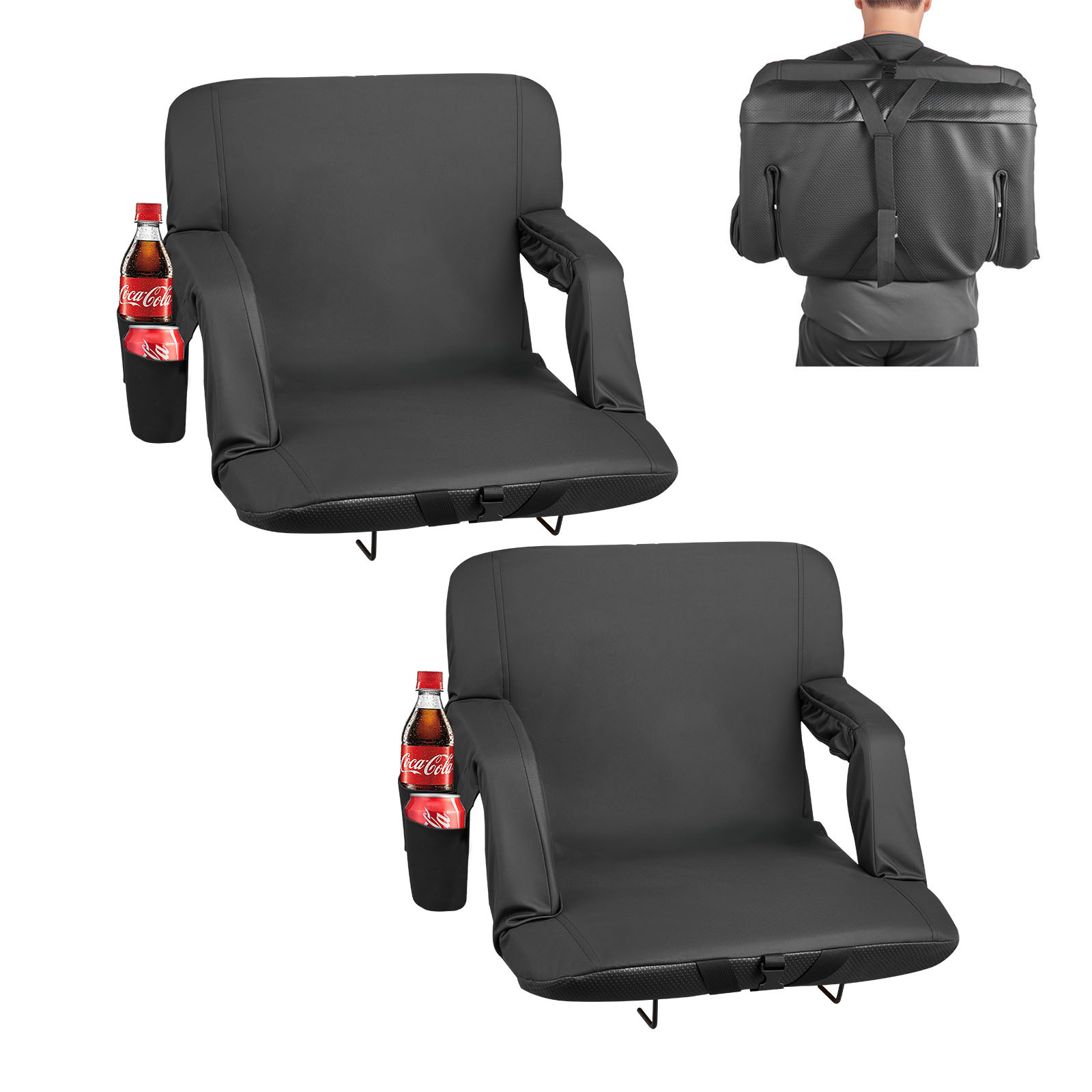 Image of Vevor Stadium Seat, 6 Adjustable Angle Wide Chair, 73.66mm Cushion Padded Stadium Seat With Armrest And Back Support, Chair With Hook Cupholder For Picnics, Beach Sports, And Gaming