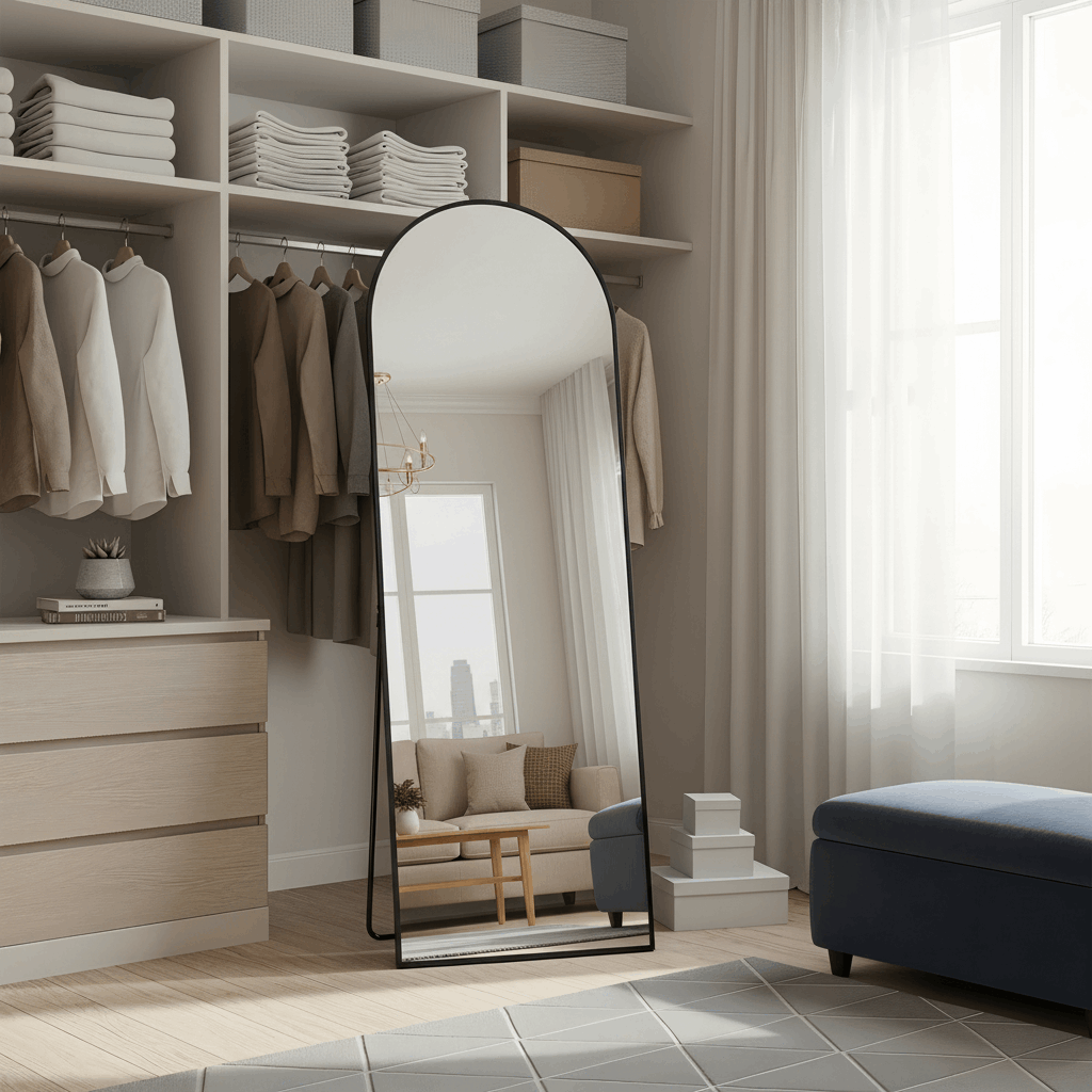 E-shop Ganzkörperspiegel, Spiegel , stehend oder wandmontiert, für Wohnzimmer, Schlafzimmer, 160 x 50 cm, weihnachten neuheiten，tintenschwarz/Blassgold