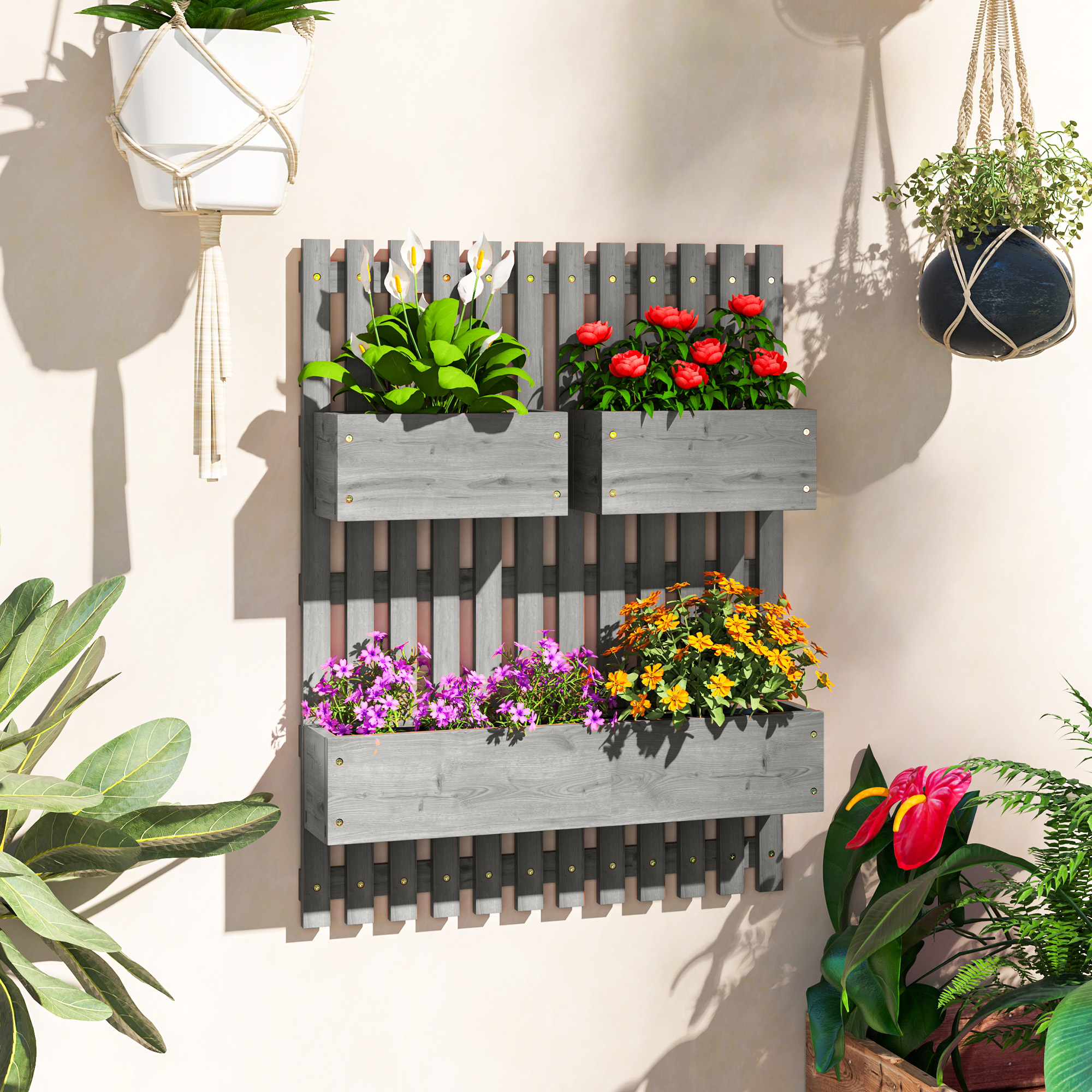 Image of Raised Bed Solid Wood, Nursery Bed Early Bed Garden Bed With Adjustable Flower Box, Wall, Planter Box Planter 60x16x80cm For Terrace, Balcony, Garden Trellis For Flowers, Plants, Gray.