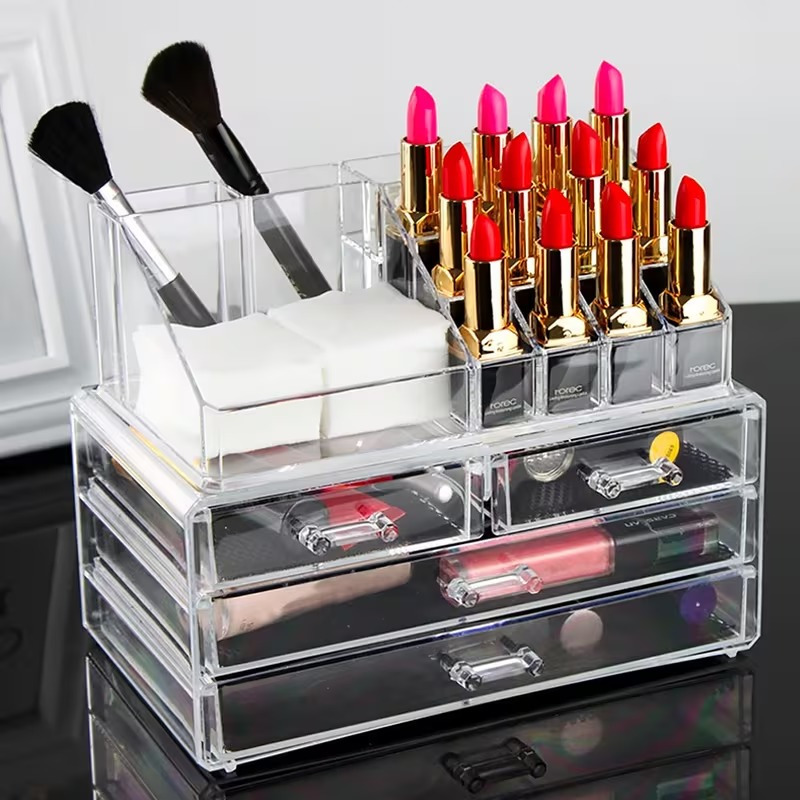 TEMU Box Porta Trucchi con Cassetti �� Organizzatore Cosmetici e Portagioie Impilabile in Plastica Resistente
