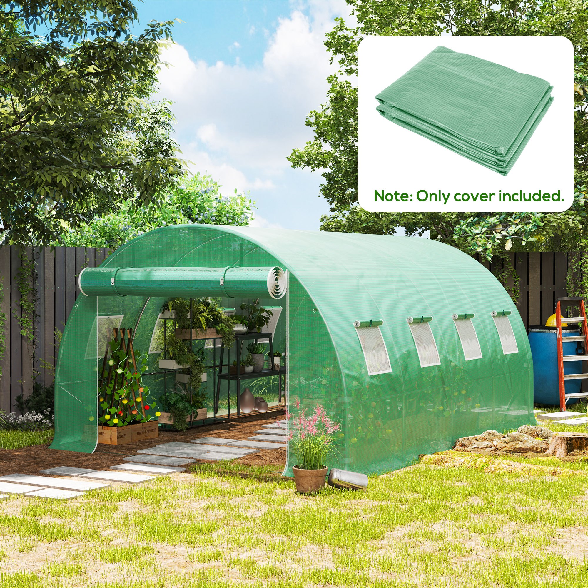 Image of Greenhouse Film 3 X 4 M, Waterproof Polyethylene Film With Roll-up Door, 8 Windows, Uv Protection, Tear-resistant Garden Film Cover For Tunnel Greenhouses, Gardening, Tunnel Film Only, Green