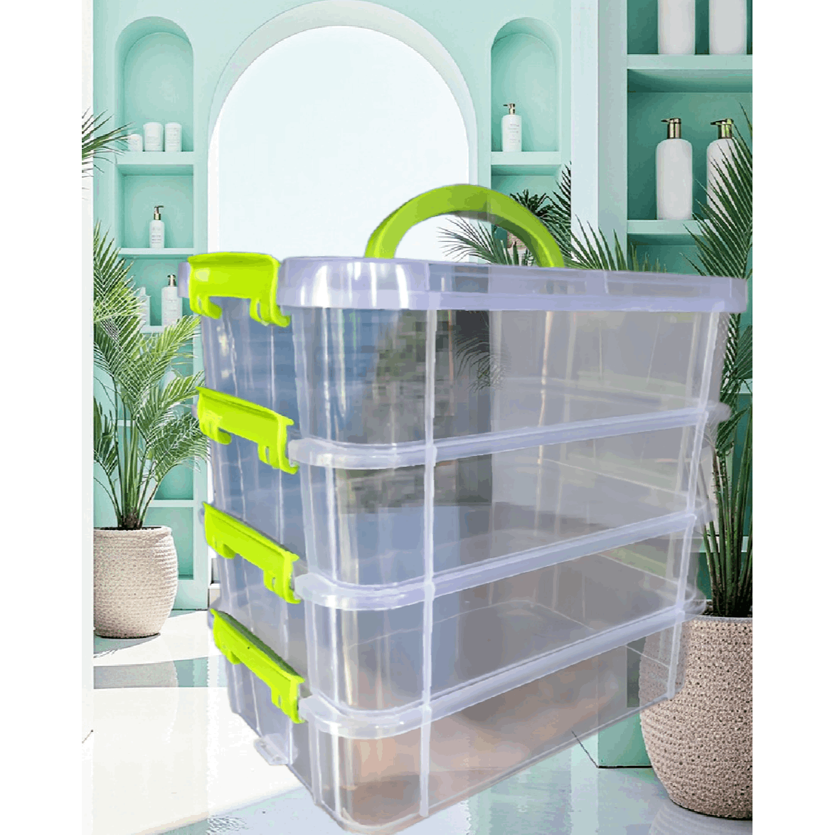 4-piece Set Of Stackable Storage Boxes With Lids - Durable Transparent Organizers - Space- Containers For Accessories, Building Blocks, Small Parts - L22cm/w15cm/h23cm