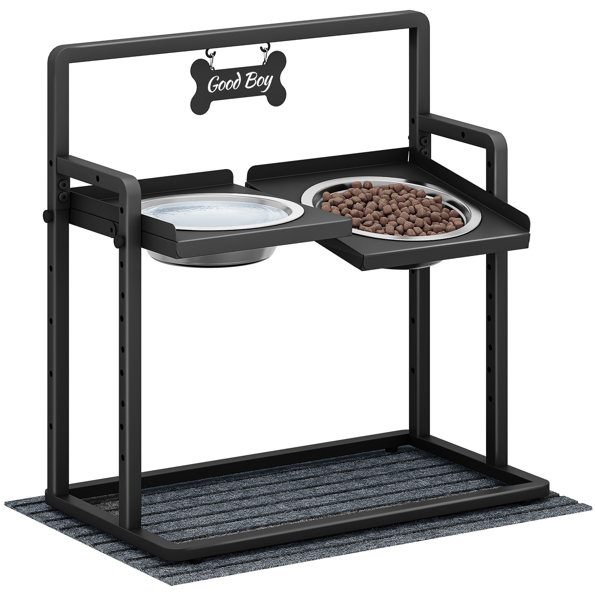 Image of 6-level Elevated Pet Bowl Set, 2 X 2l Stainless Steel Bowls (individually Adjustable Angle), Suitable For Small, Medium, And Large Cats And Dogs, Black