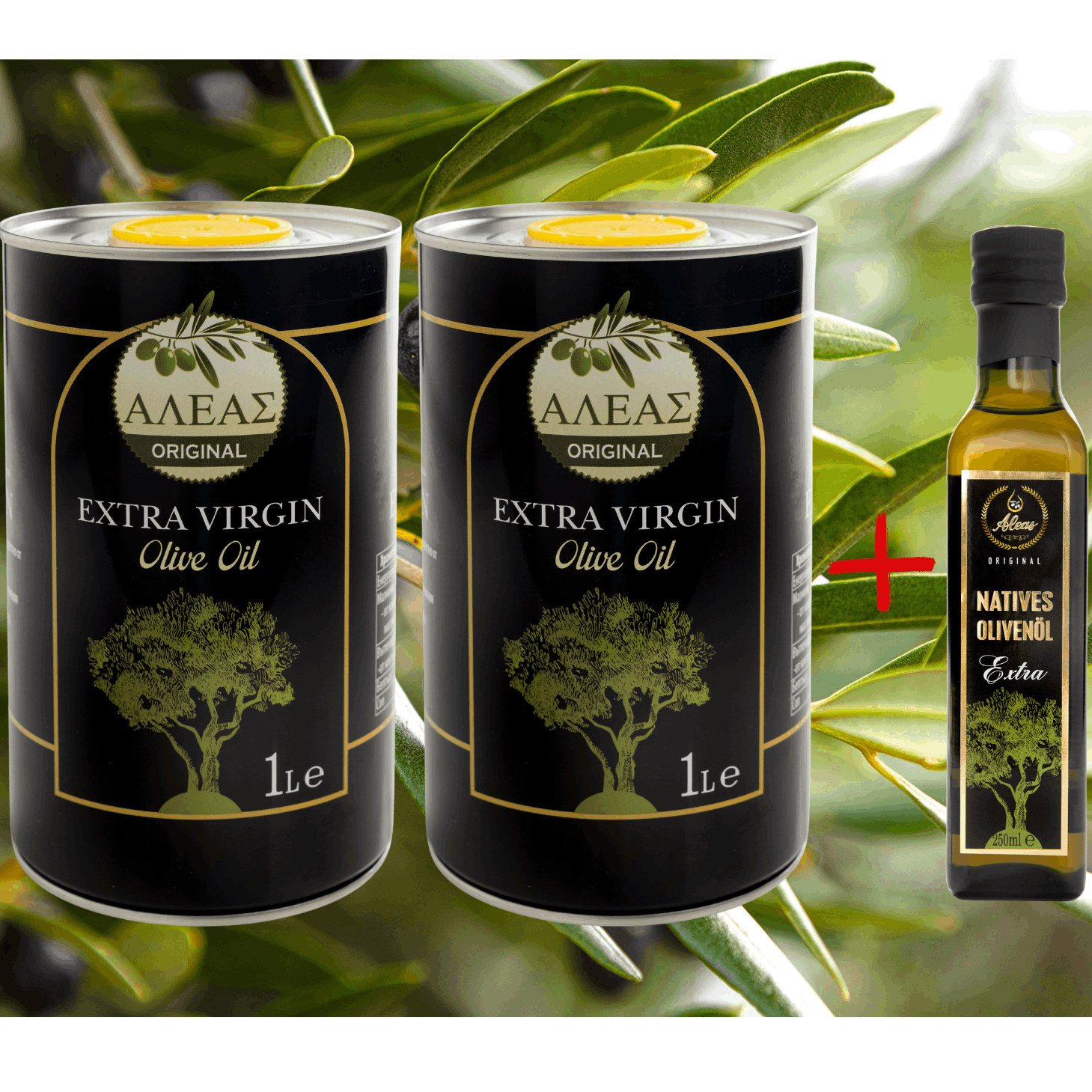 Image of Greek Extra Virgin Olive Oil – Natural & Healthy, Premium Quality Aleas 2x1l + Free 250ml Bottle Gift
