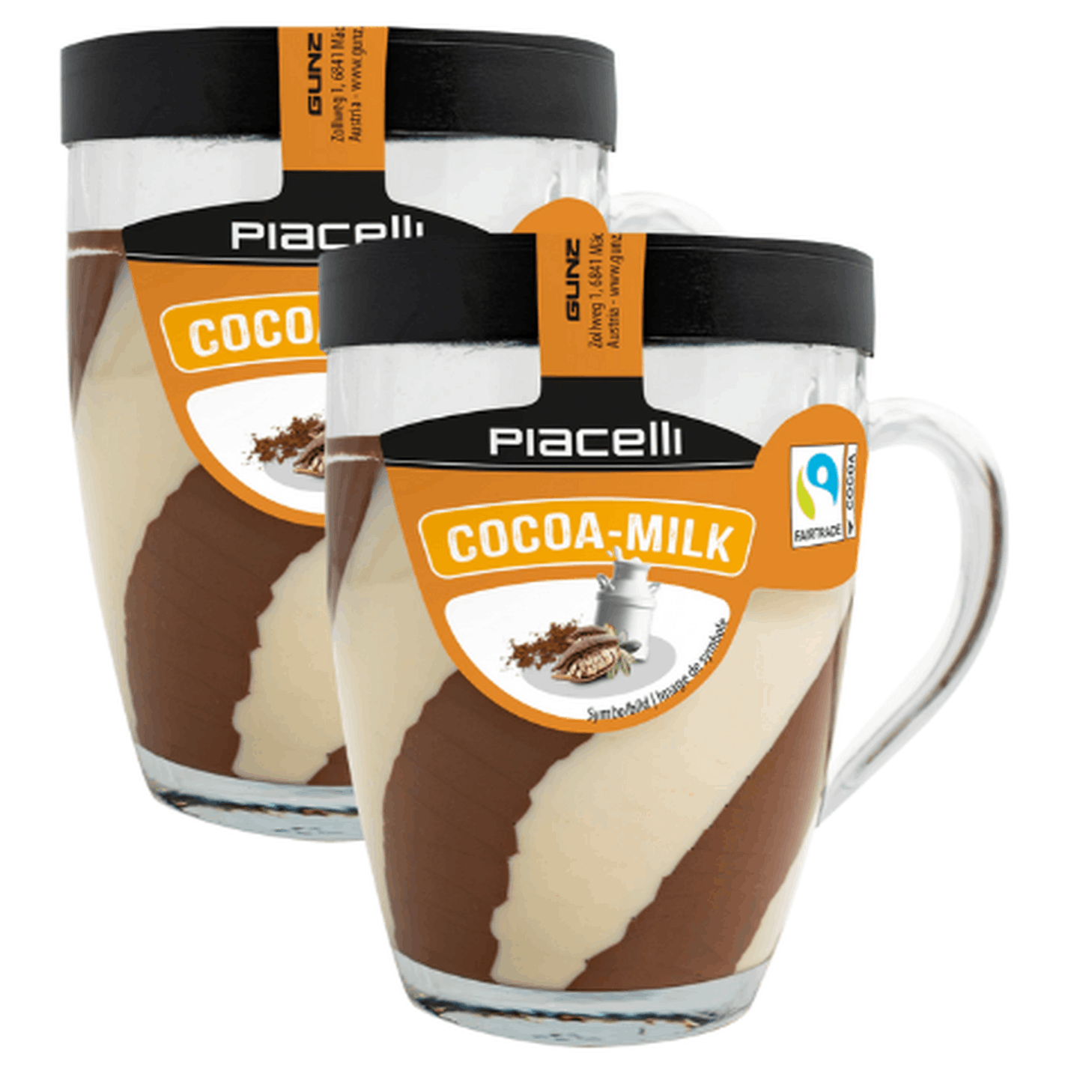 Image of Piacelli Cocoa-milk Cream Duo In Reusable Glass | 1 X 300g | 2 X 300g | Duo Bread Spread With Cocoa And Milk