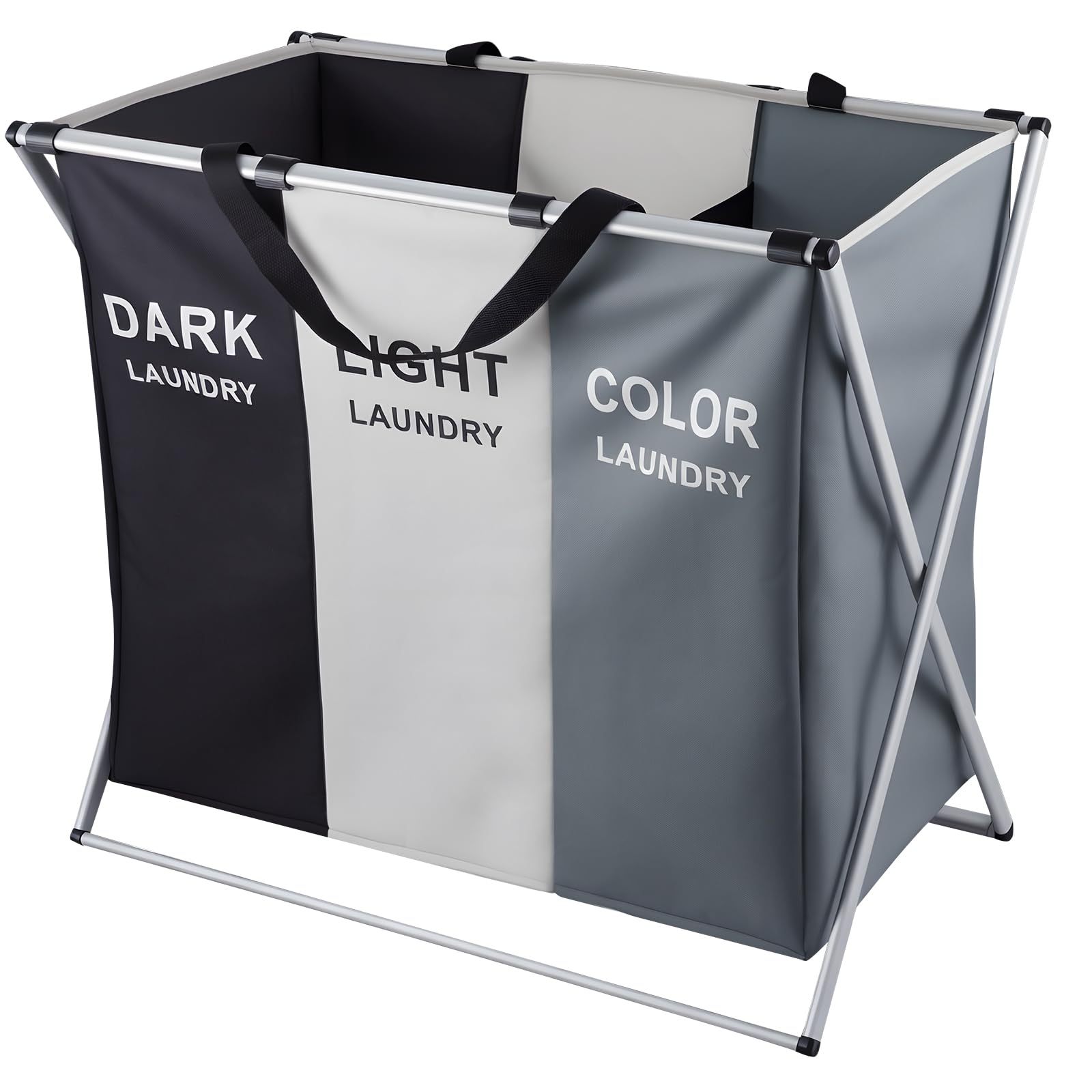 160l laundry basket with 3 compartments laundry hamper foldable dirty basket with handles large laundry hamper for laundry room bedroom bathroom sturdy space saving