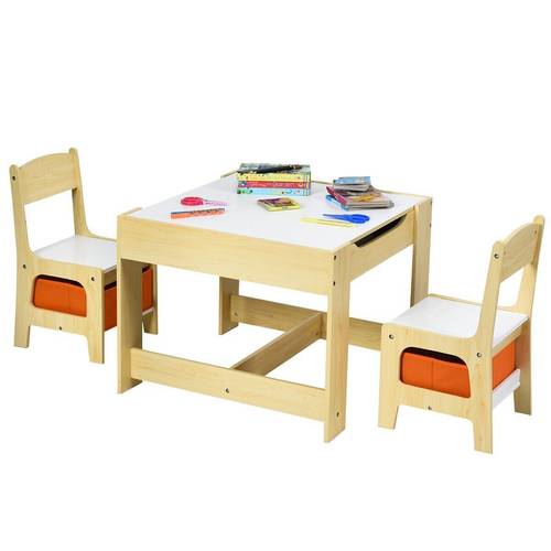 3 in 1 kids multi activity table 2 chairs set children wood desk set w 2 fabric boxes multifunctional entertainment table set w detachable tabletop activity playset furniture for toddlers