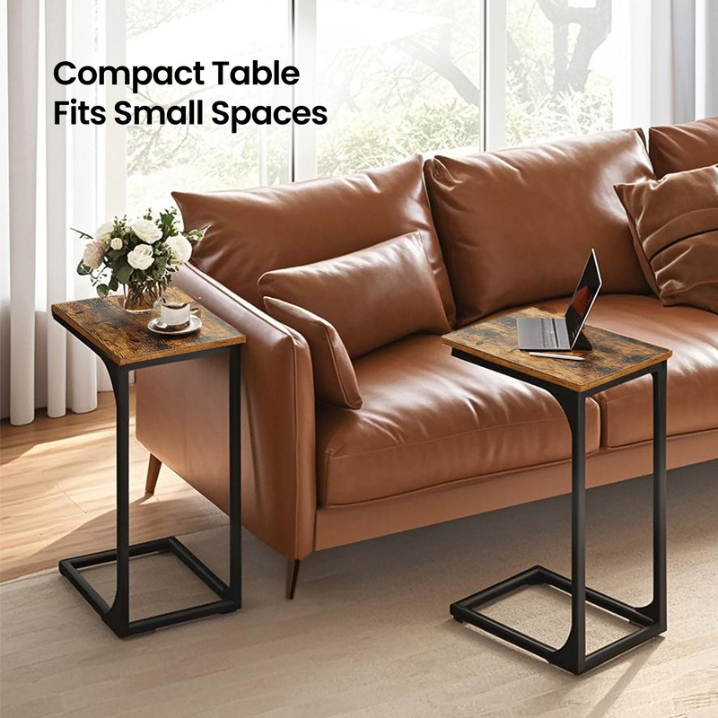 TEMU Set Of 2 Sofa Tables, End Tables With Metal Frame, Side Tables For Living Room, Bedroom, Rustic Brown