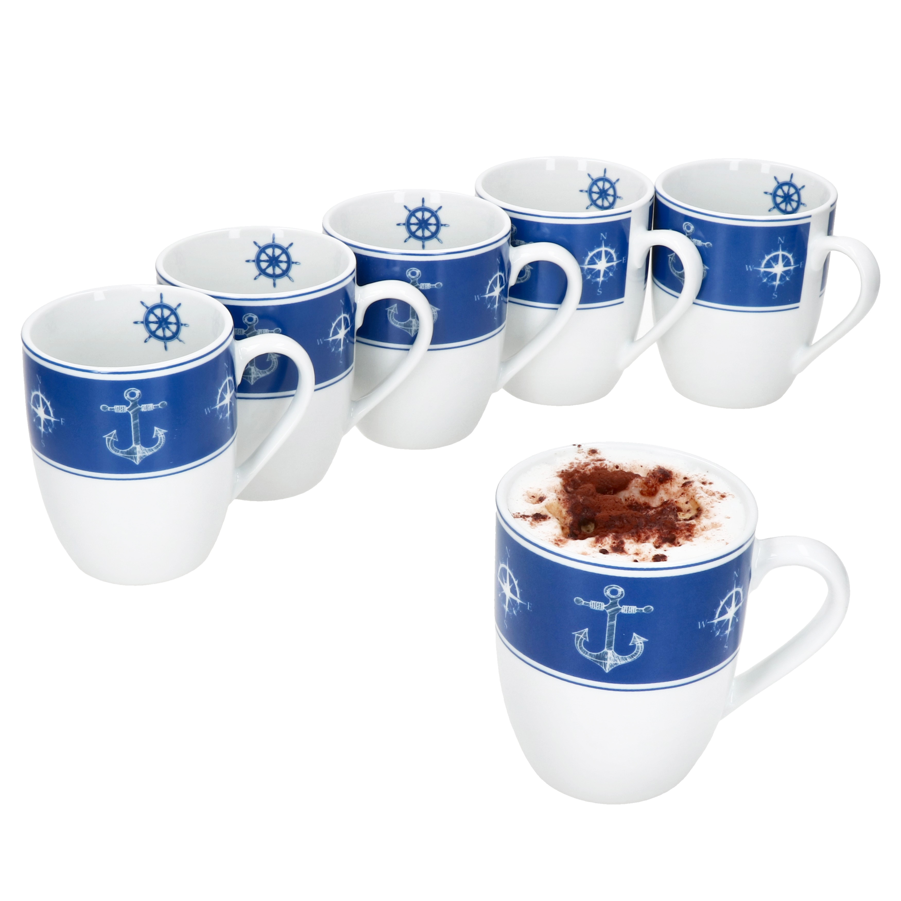 E-shop 6x Kaffeebecher 280ml 6 nautisches Geschirr Tee-Tasse Anker
