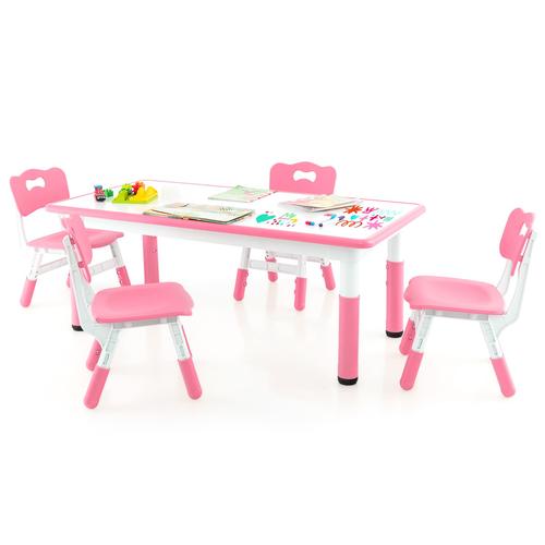 kids table and chairs set for 4 height adjustable toddler table and chairs set with graffiti desktop children art study activity table with 4 seats for home daycare school pink