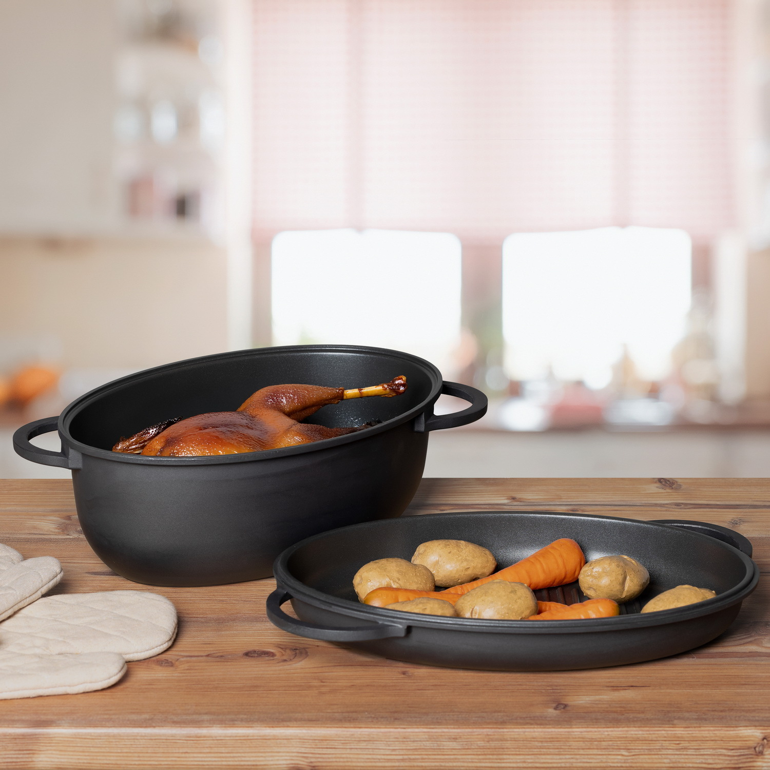 Image of 8-liter Cast Aluminum Roasting Pan 39 X 25 X 18 Cm With Lid - Lid Used As A Pan - Coating, Die-cast Aluminum, Oven Pot, Cooking Pot For Frying, Induction Compatible, Dishwasher Safe, Oven To C