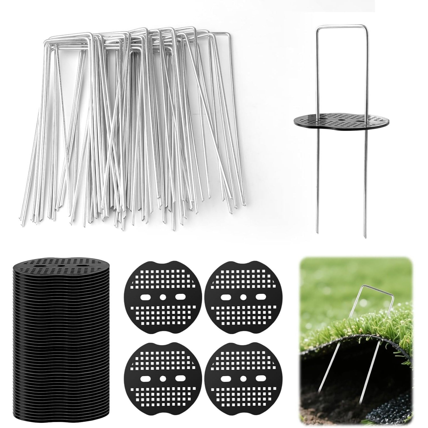 E-shop 80 Stück Erdanker Set für Garten & Camping - 40 Verzinkte Nägel + 40 Pufferscheiben - Ideal für Unkrautflies, Unkrautfolie & Zeltbefestigung