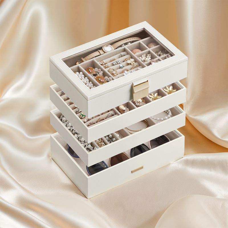 TEMU 4-tier Stackable Jewellery Trays, Jewellery Box, Drawer Jewellery Organiser, Gift, White