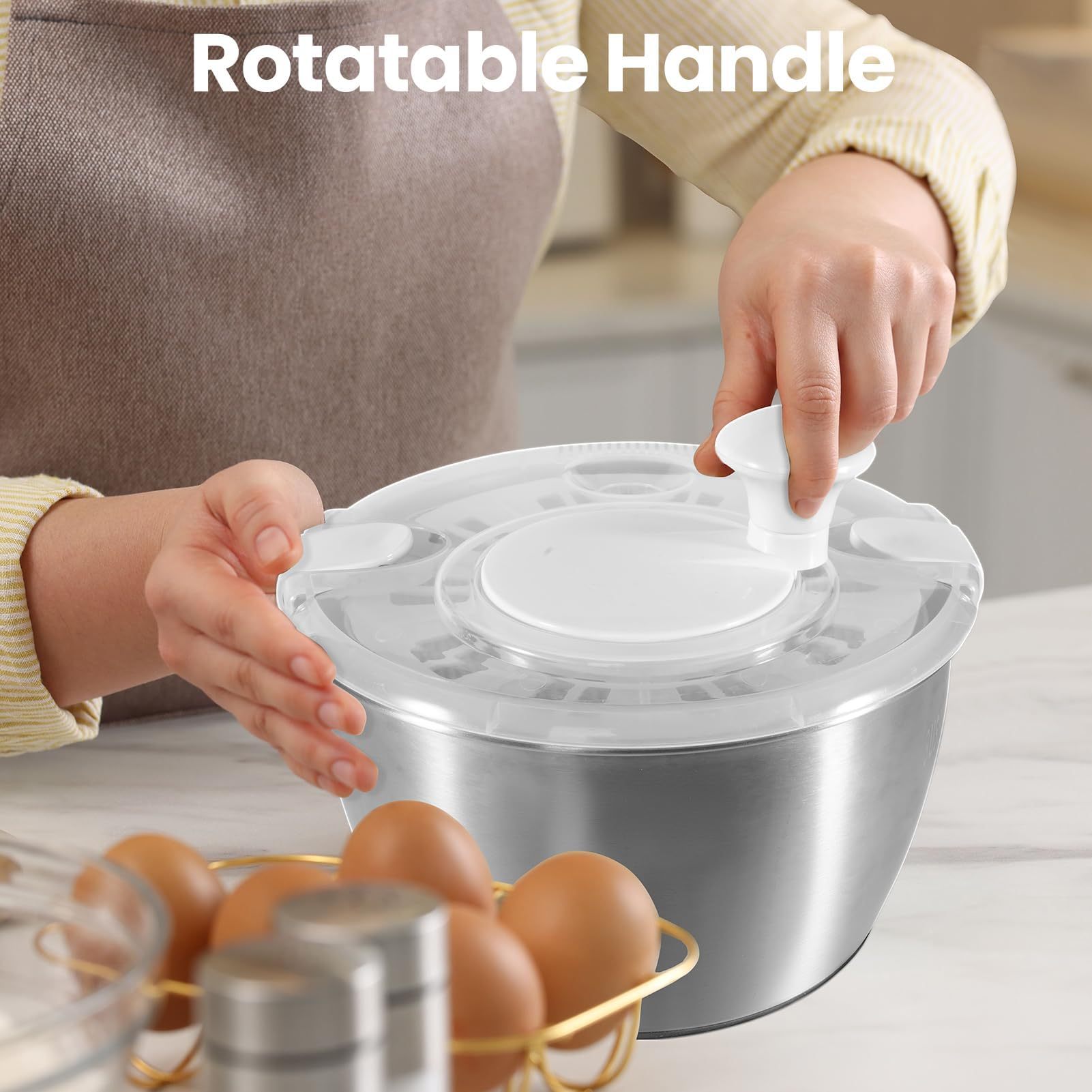 TEMU 4.5l Stainless Steel Salad Spinner With Lid - Dishwasher Safe, Multifunctional Salad Drying And Washing Bowl For Fresh Lettuce, , And Greens