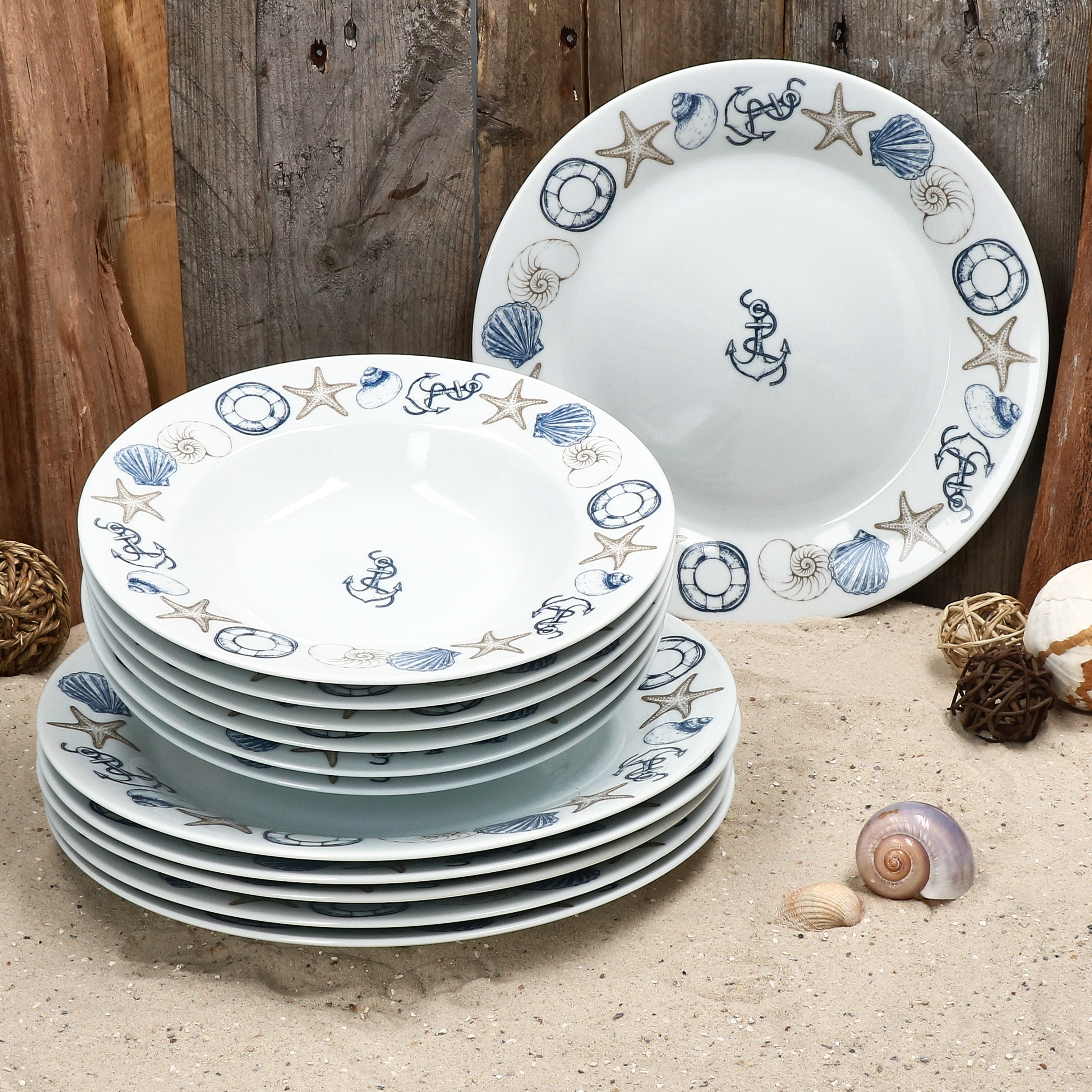 E-shop Neptun 12tlg Tafelservice maritime Speiseteller Suppenteller Porzellan 6
