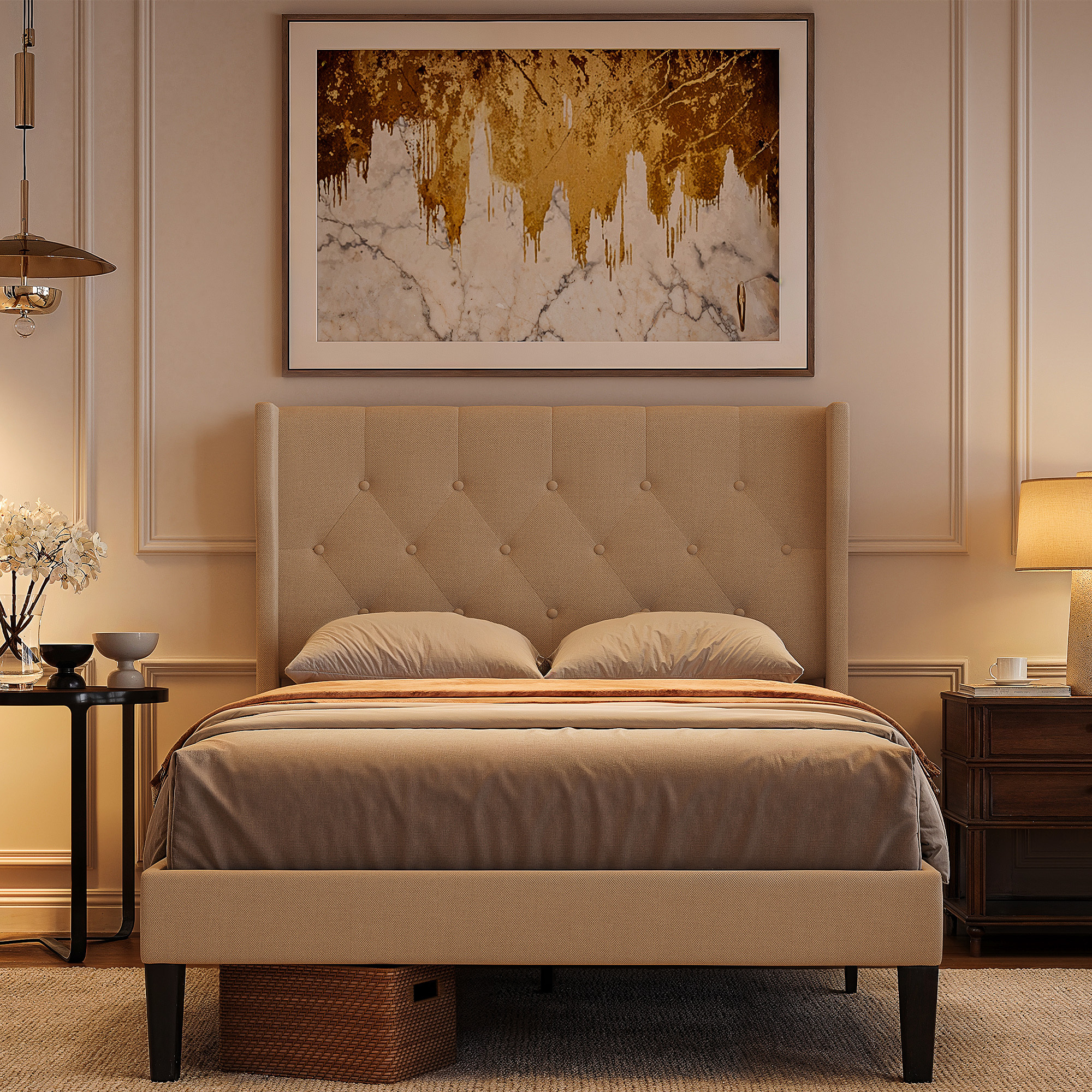 Padded Single Bed With Wing Headboard & Platform Bed Frame | 120x200 Cm | | Dark Grey | Single Bed Frame