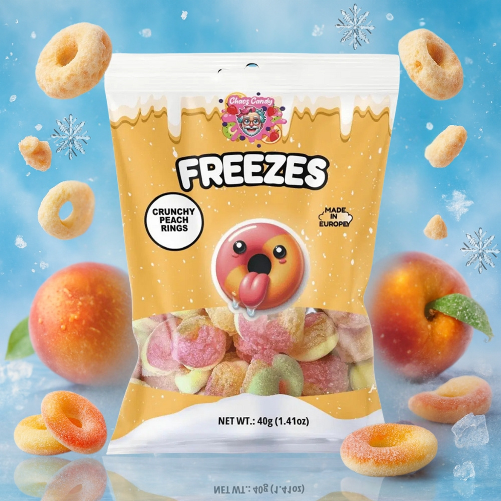 Image of Freezes - Crunchy Peach Rings - Chaos Candy - Freeze-dried Peach Rings - Fruit Gum With Peach Flavor - Intense Aroma