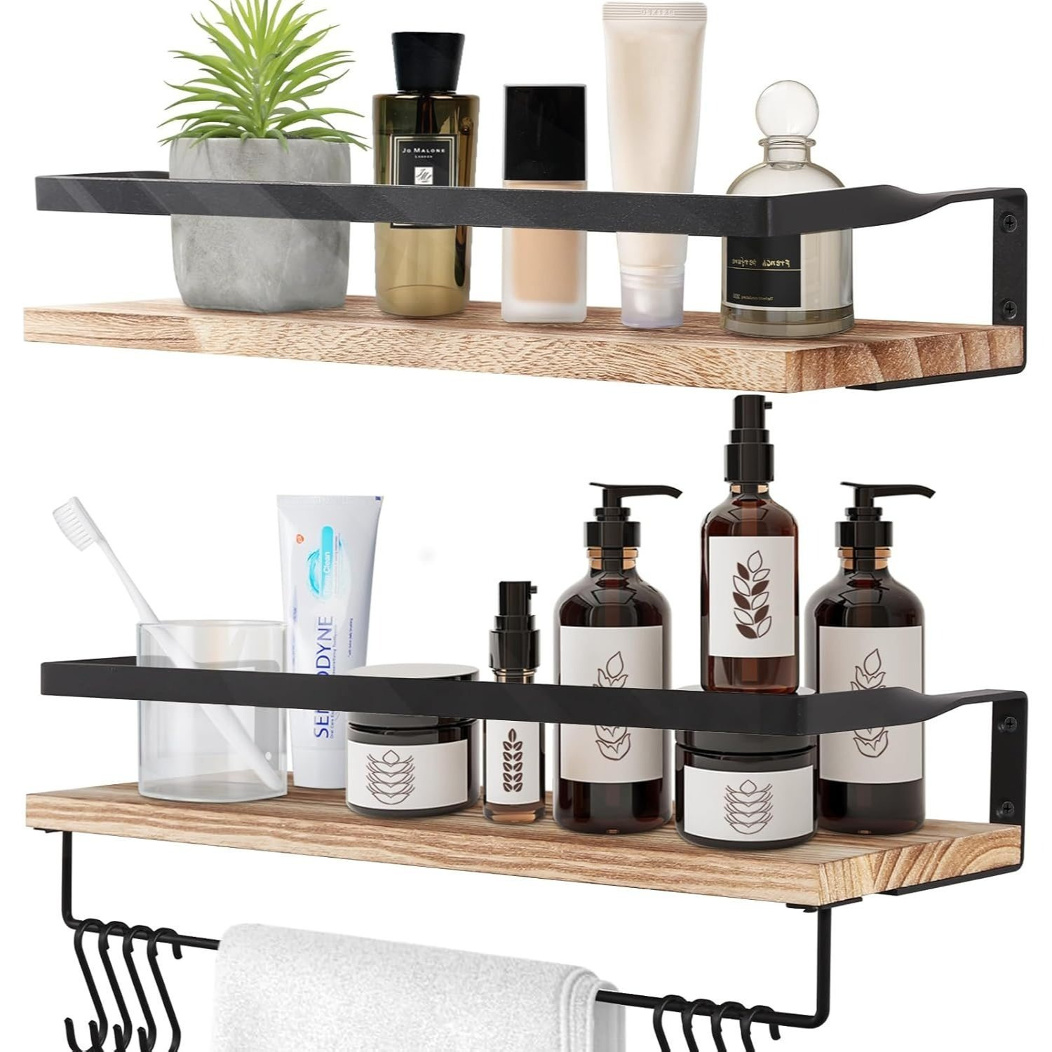E-shop 1 Set mit 2 Wandregalen, Hängeregal, schwebendes Regal, Hängeküchenregal, Wanddekoration für Küche, Wohnzimmer, Schlafzimmer