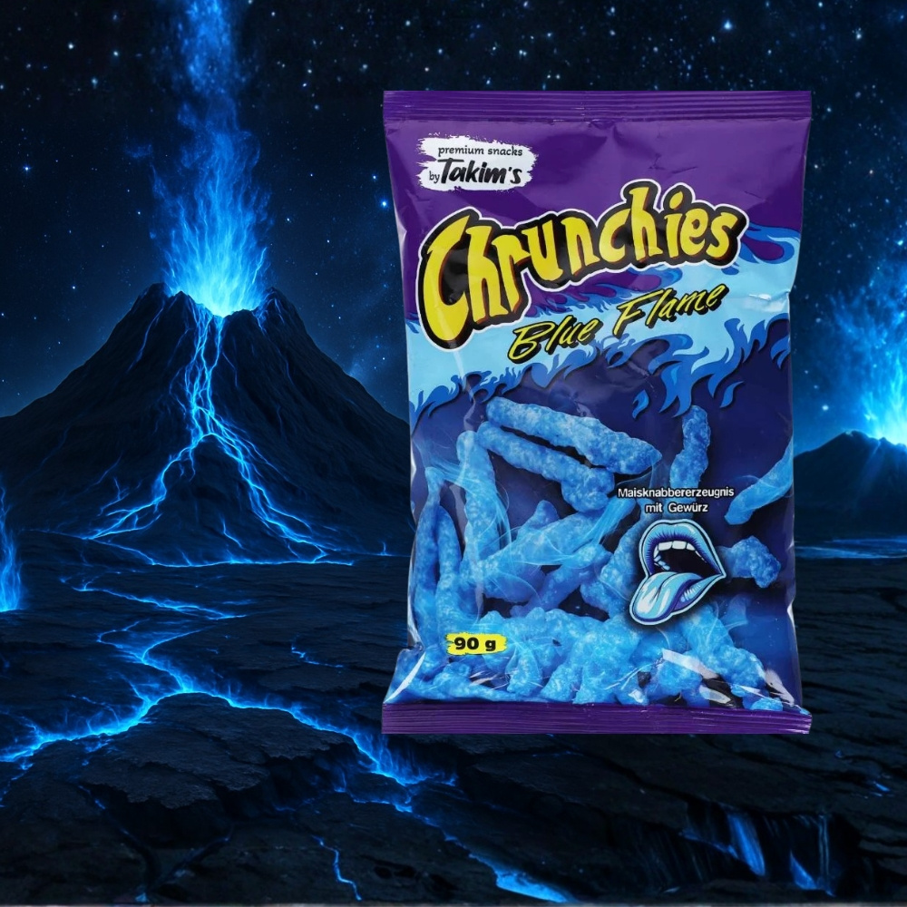 Takim’s Crunchies Blue Flame – Vibrant Blue, Fiery Spicy Corn Chips, 90 G