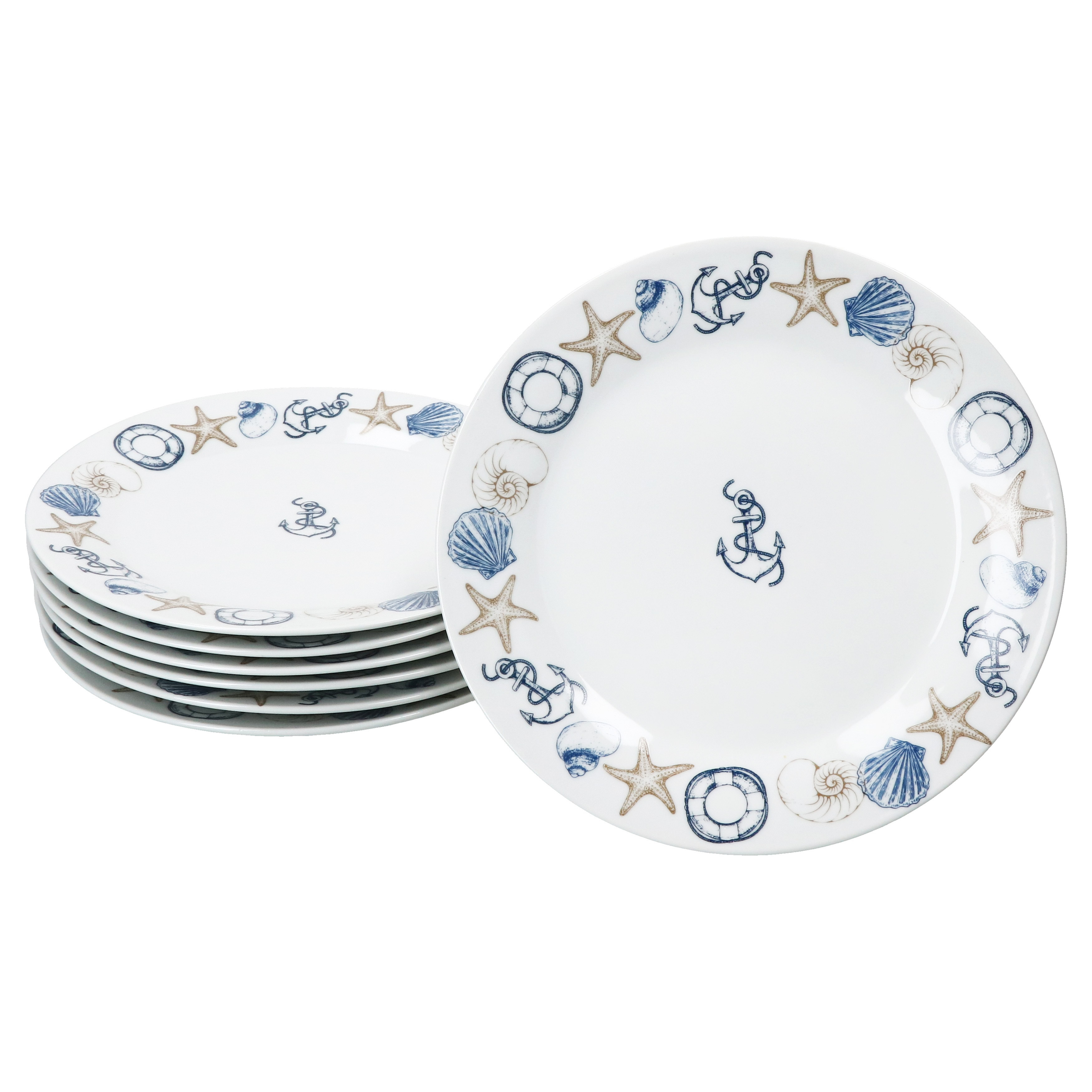 E-shop Neptun 6er Set maritime Kuchenteller Dessert-Teller Porzellan 6 Anker