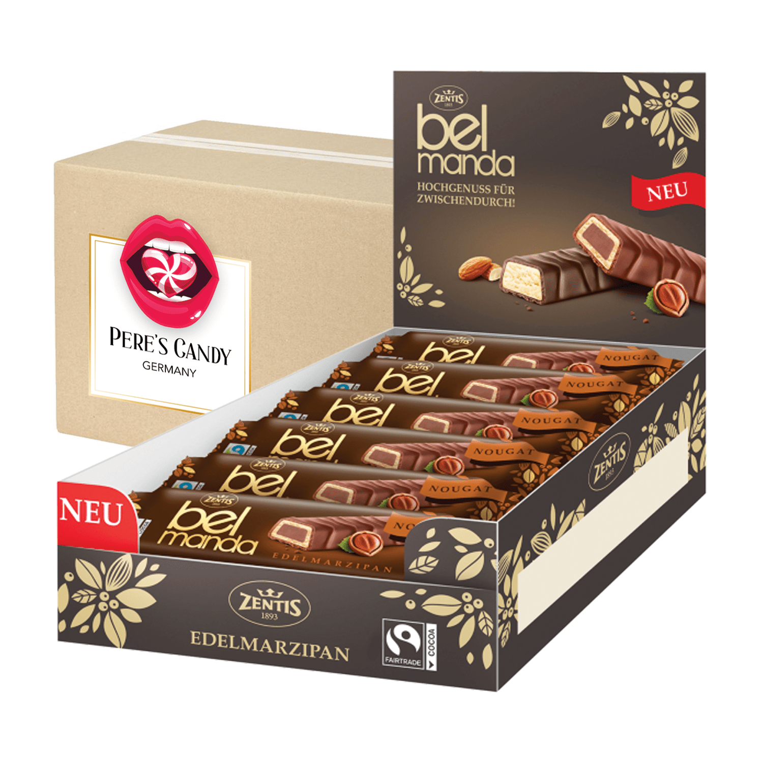 18x40g - Zentis Belmandel Fine Marzipan Nougat Bars 720g
