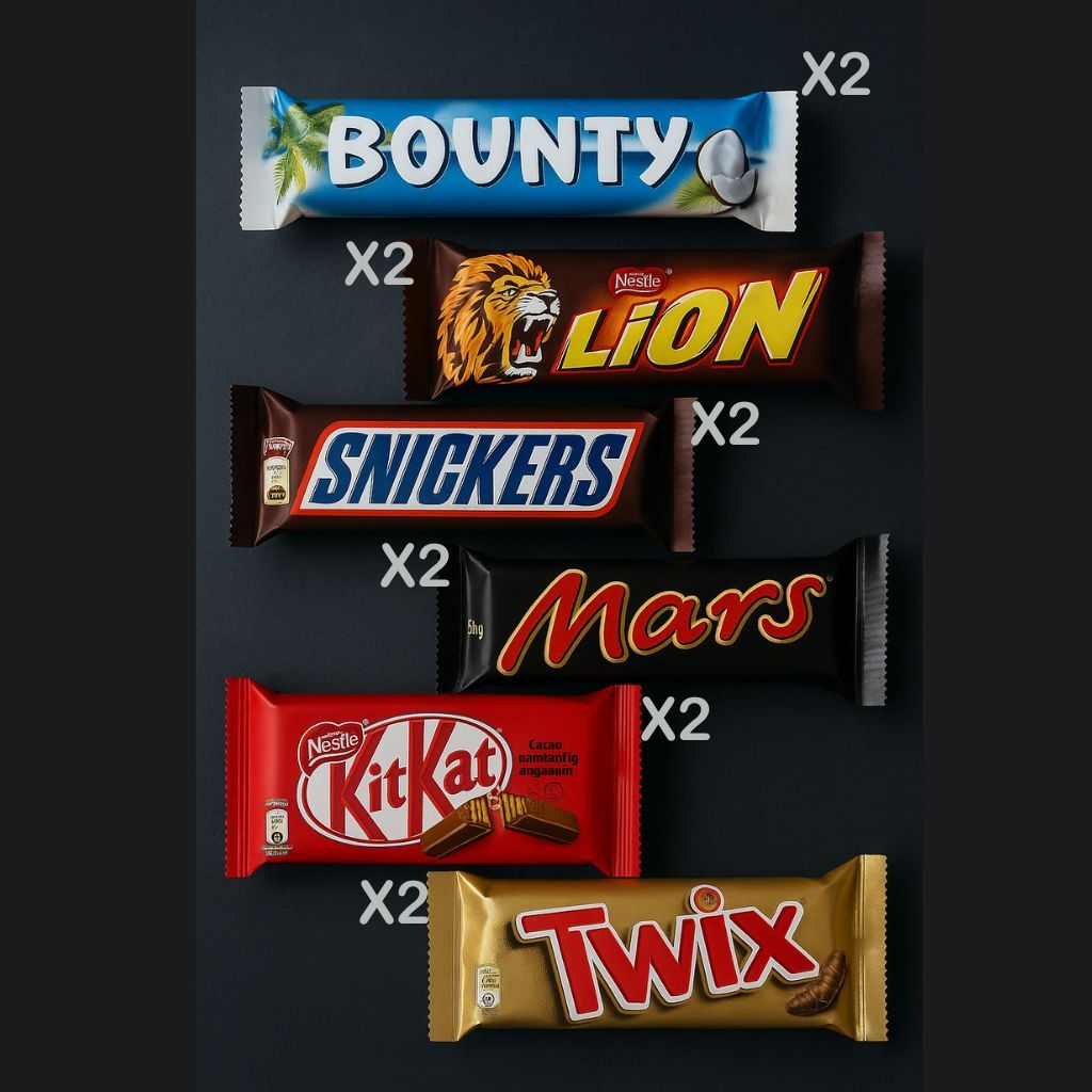 Image of Pack Of 12 Chocolate Bars - Mars, Lion, Twix, Kitkat, Bounty, Snickers
