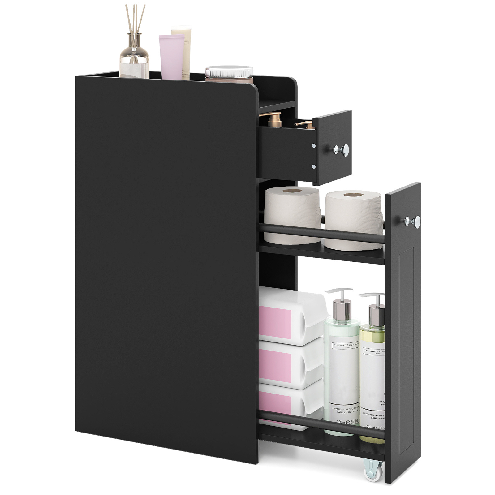 TEMU Ergomaster Small Bathroom Storage Cabinet, 4-tier Narrow Toilet Side Storage Cabinet W/slide Out Drawers On Casters, Slim Bathroom Floor