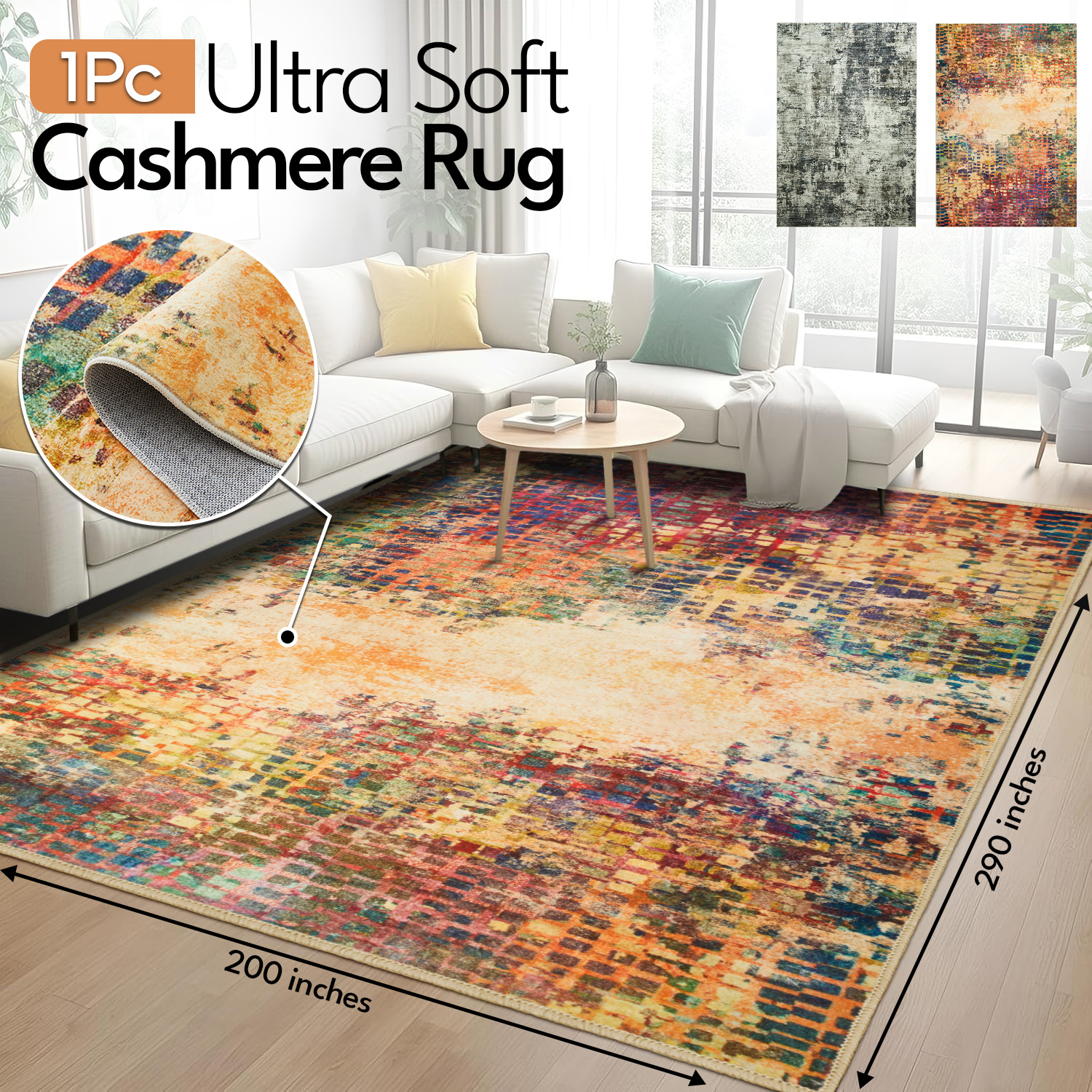 TEMU 1pc Ultra Soft Cashmere Carpet – Soft Plush Low Pile Bohemian Rug, Non-slip Rubber Backing Area Mat, Pet-friendly & Machine Washable Floor Mat