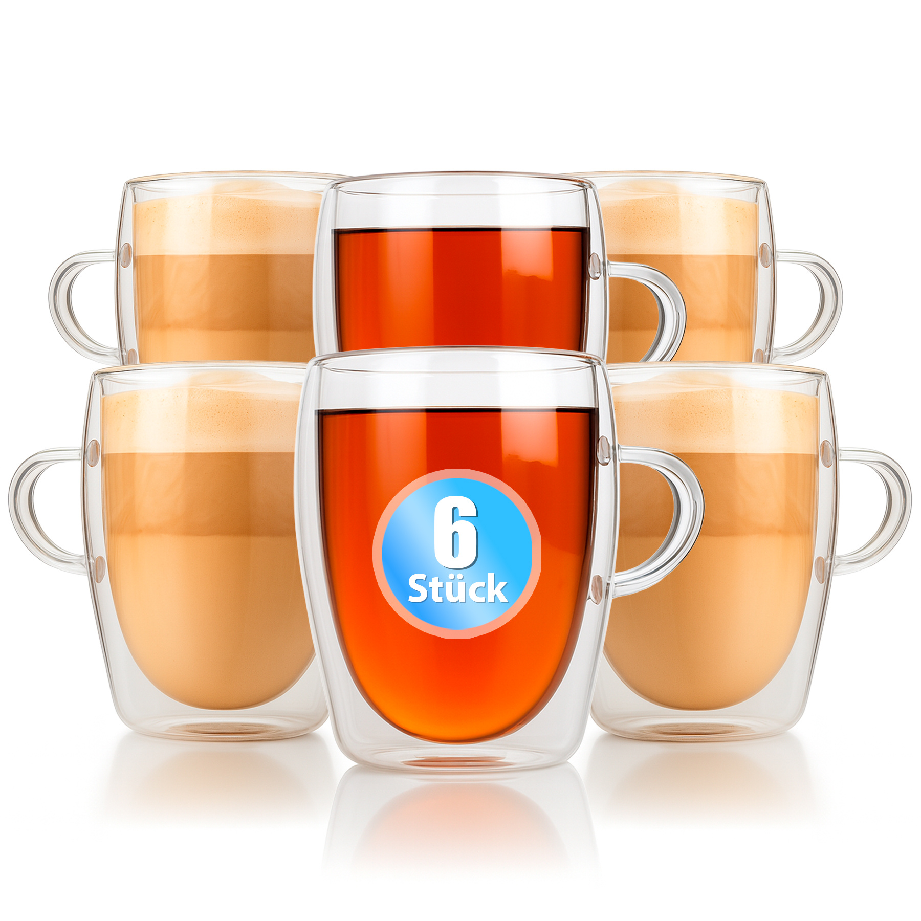Image of Bigdean 6-piece Double-walled Glasses With Handles, 300 Ml Tea Cups, Thermal Glasses, Coffee Glasses In Gift Packaging