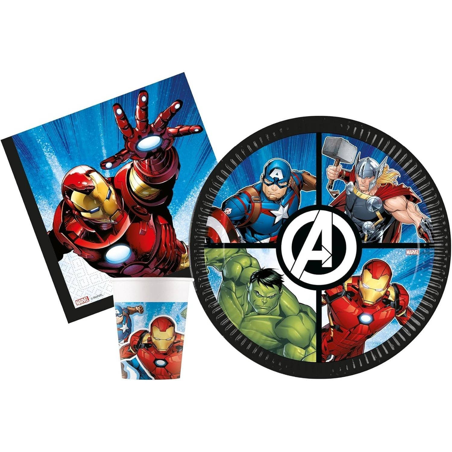 E-shop Party-Set für 8 Personen, Tischdekoration, Geburtstagsparty mit 8 Tellern, 8 Gläsern und 20 Servietten AVENGERS