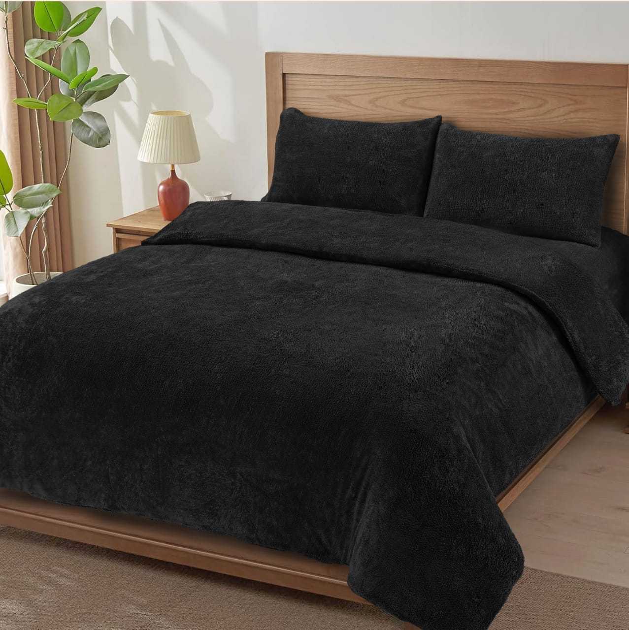 Teddy Fleece Bedding Set Cosy Duvet Cover With Matching Pillowcases in Single, Double, King, Super King Bed Sizes