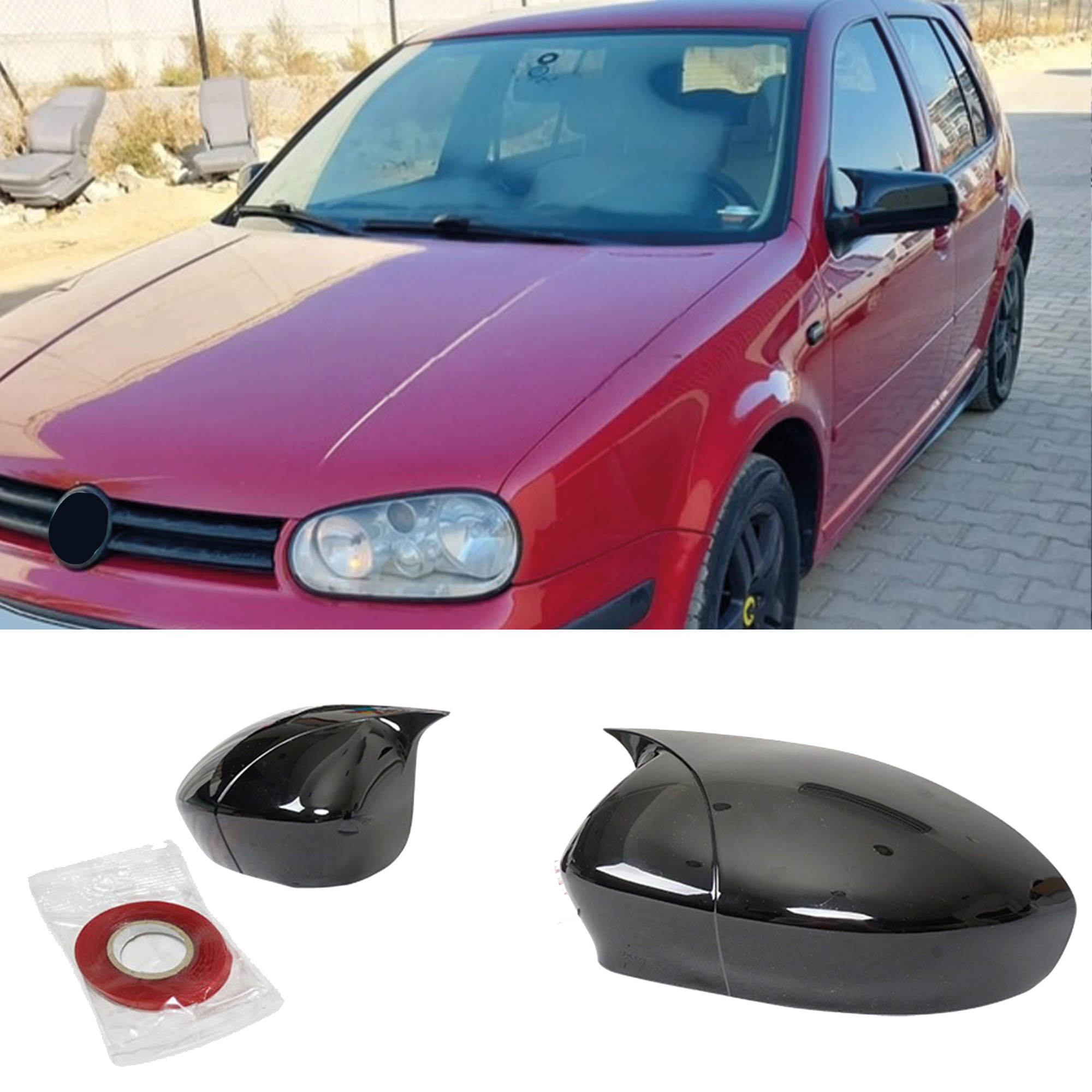 TEMU Cache de Rétroviseur pour VW Volkswagen Golf 4 MK4 1997-2003 Accessoire Coque de Rétroviseur Noir Brillant Modèle BAT