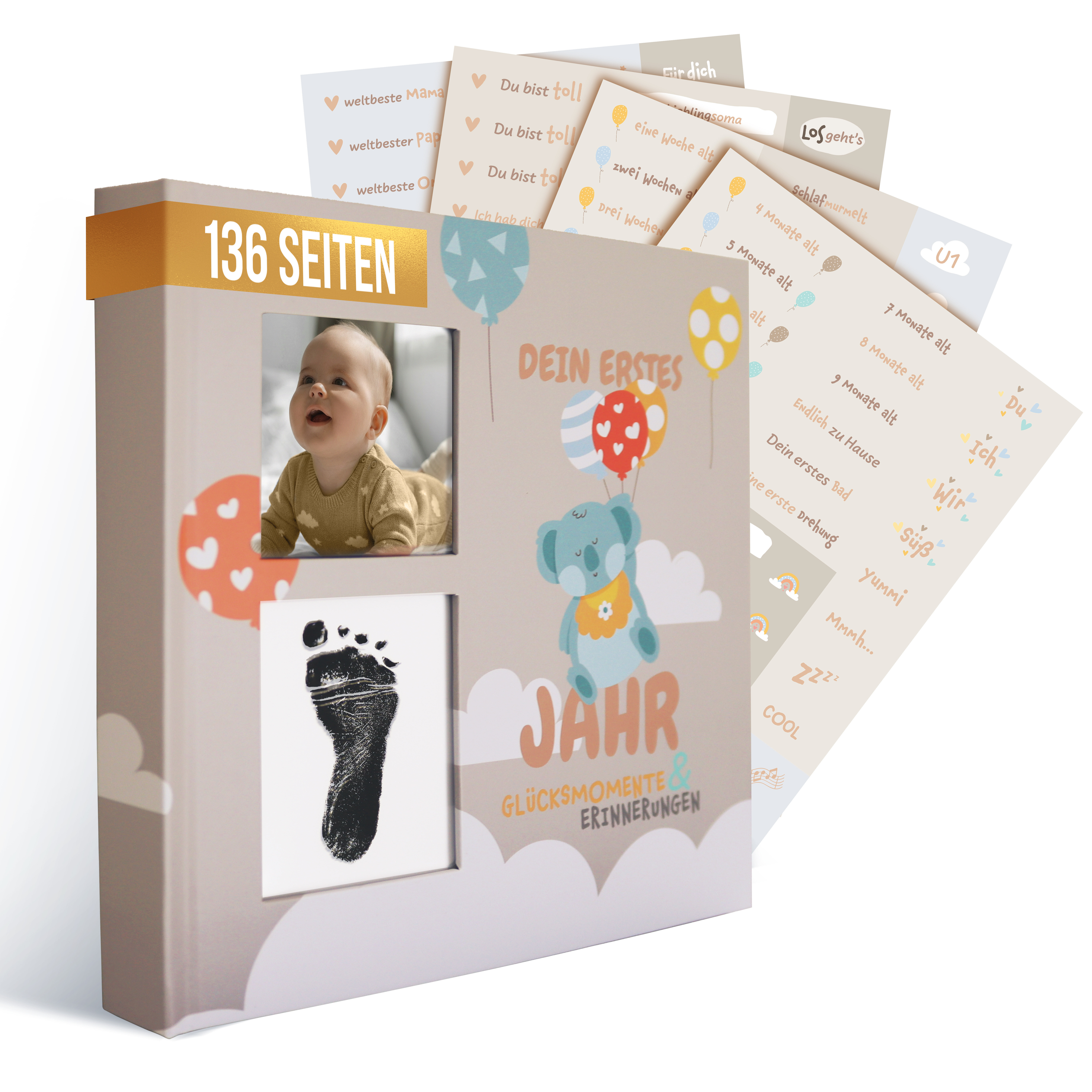 E-shop colortouch Babyalbum Dein erstes Lebensjahr mit Sticker Set, Baby Fotoalbum zum Selbstgestalten, Babybuch zum Ausfüllen, Babytagebuch ab 0