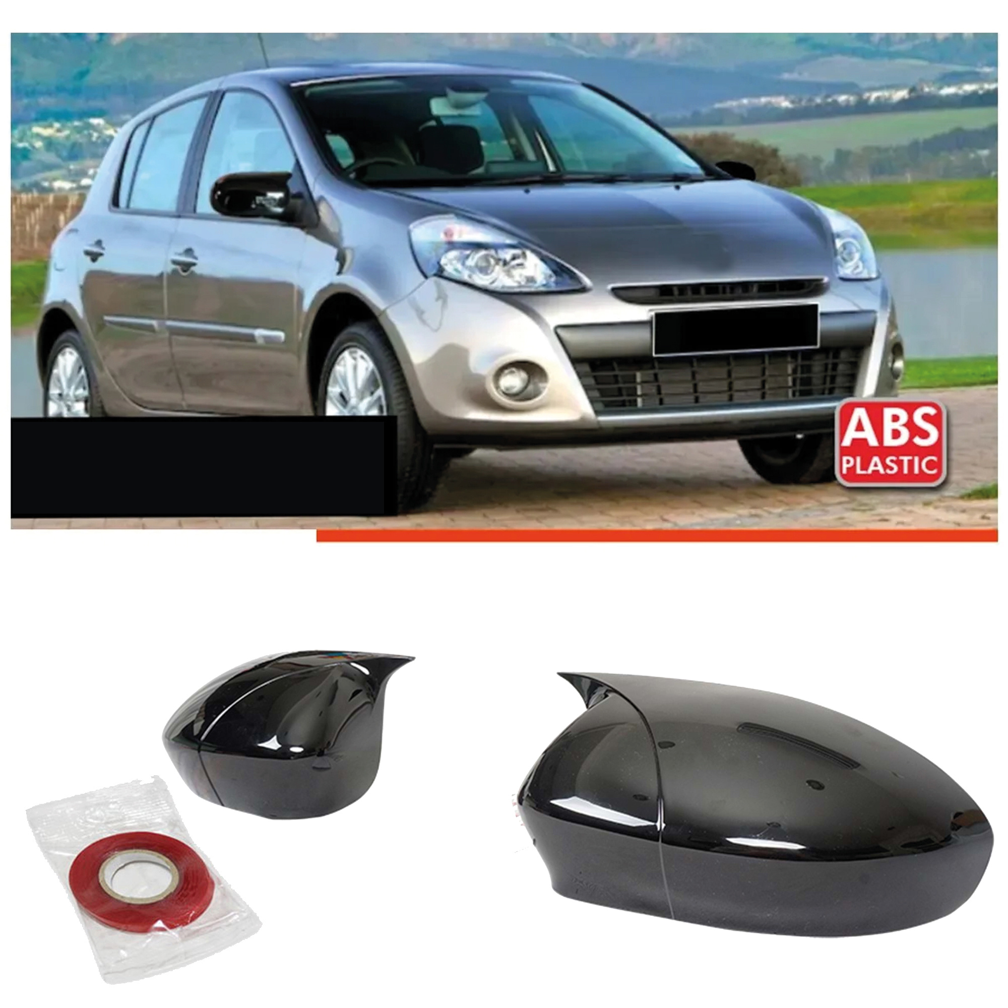 TEMU Cache de rétroviseur pour Renault Clio 2009-2012, accessoire, noir brillant, modèle BAT, coque de cache de rétroviseur