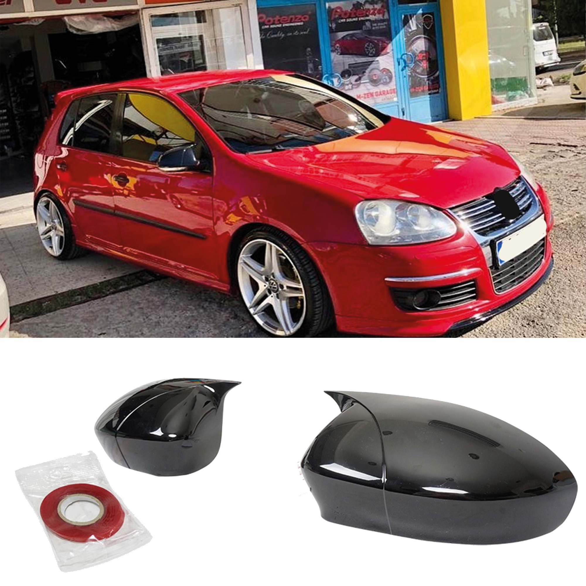 TEMU de espejo retrovisor para VW Volkswagen Golf 5 MK5 2003-2009 Accesorio Negro Brillante BAT de carcasa de espejo retrovisor