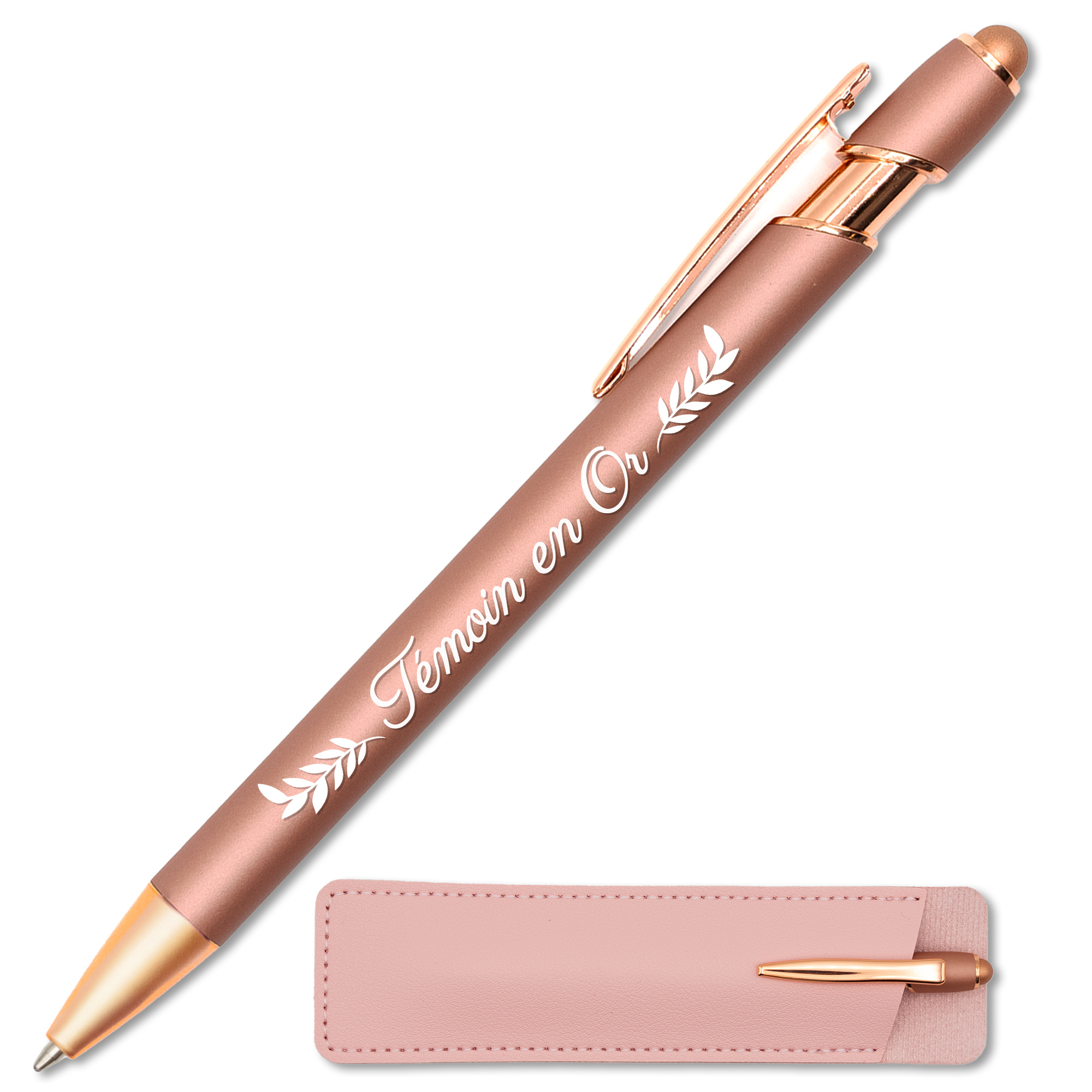 TEMU Stylo avec étui cuir - cadeau témoin de mariage - Stylo en métal tactile avec laser, original et chic à offrir