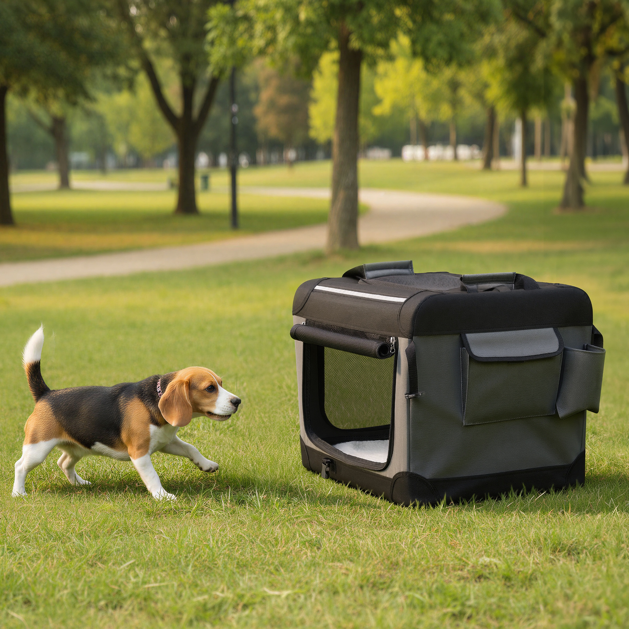 Foldable Dog Transport Box 76.2cm, Oxford Fabric, Dog Bag With 4 Mesh Doors, Medium-sized Dogs, Black