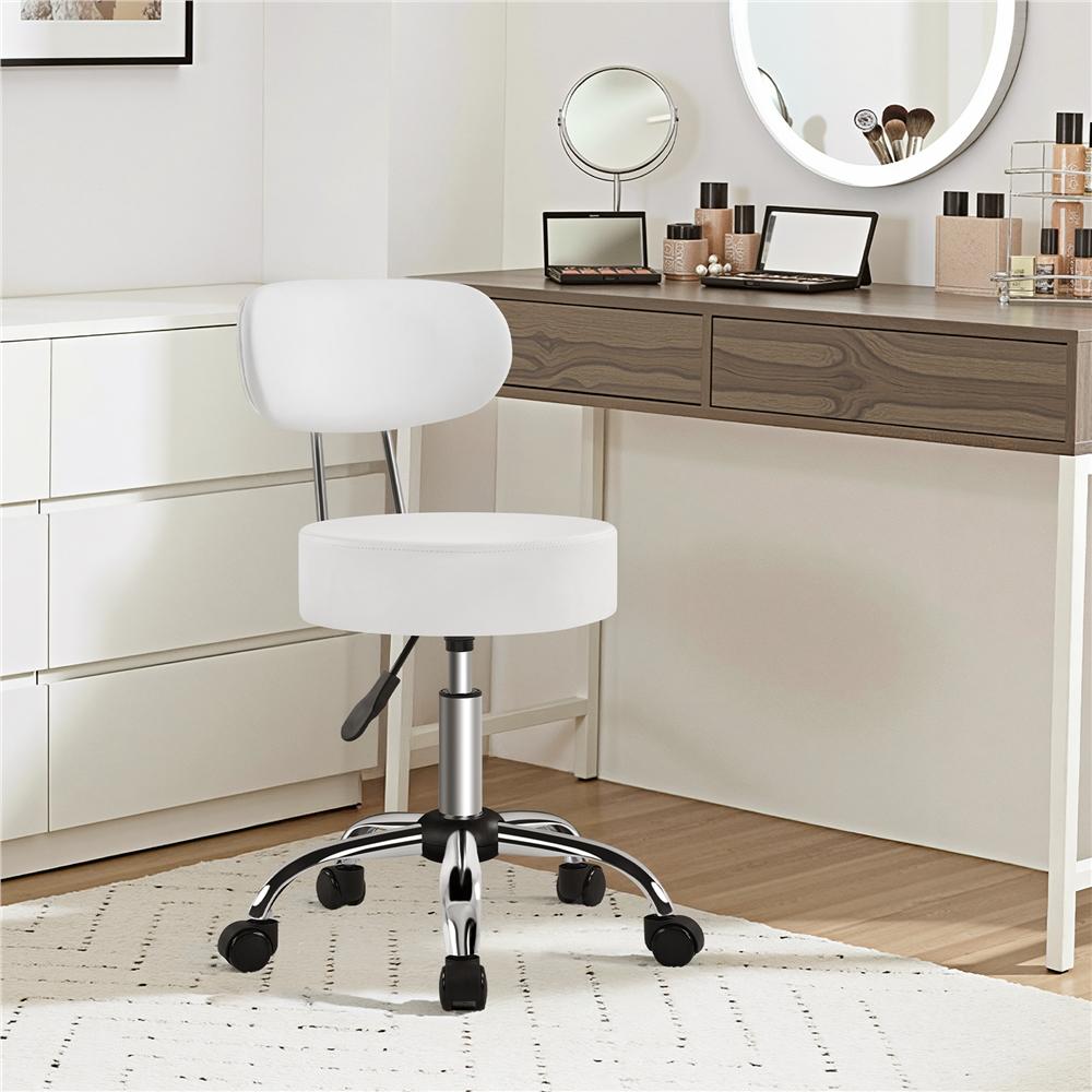 TEMU Costoffs Sgabello Girevole con Schienale Rotelle e Base Larga Sgabellino in Similcuoio Altezza Regolabile 47-56,5 cm Sedia da Trucco Estetista