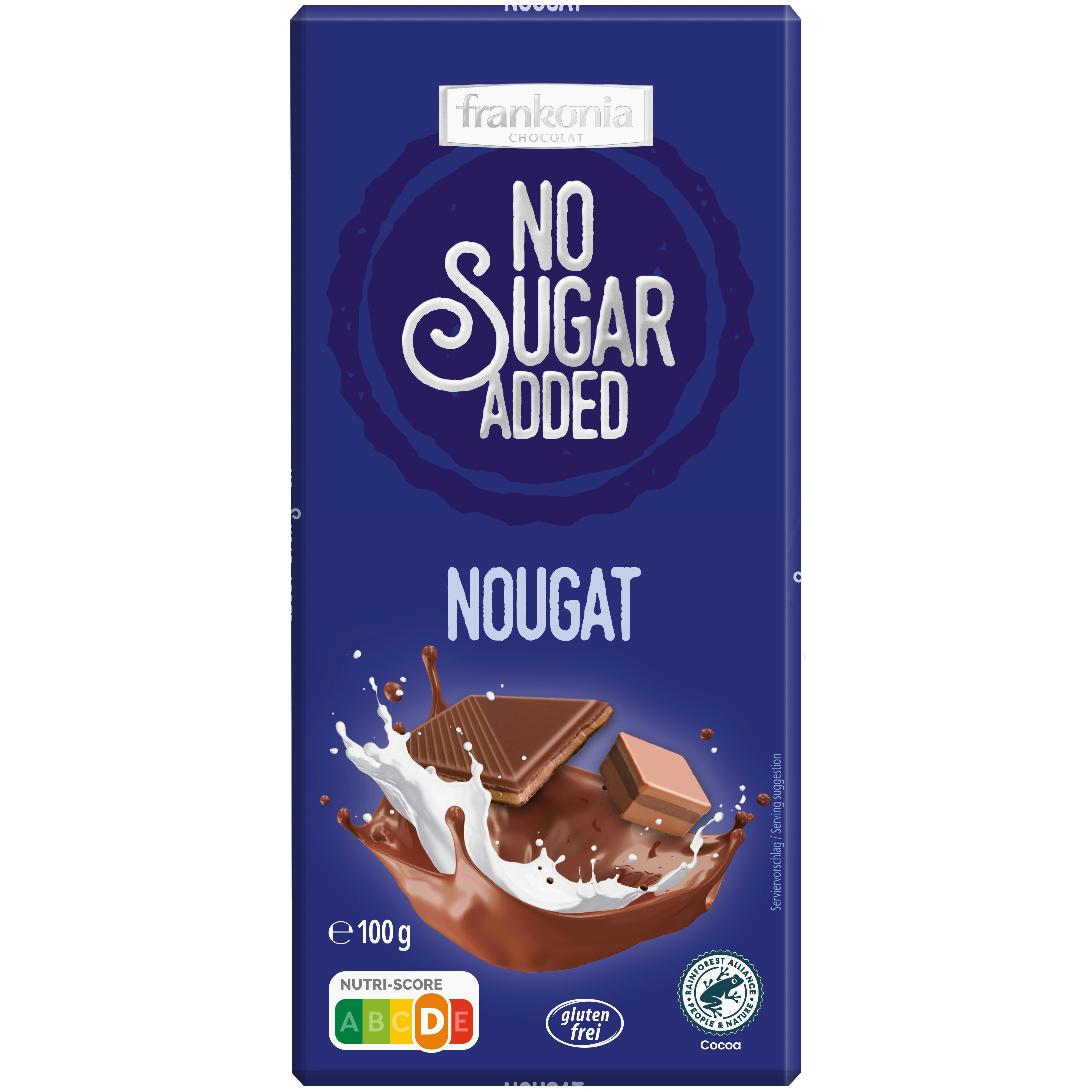 Image of Frankonia No Sugar Added Whole Milk Chocolate With Nougat Chocolate 100g Bar