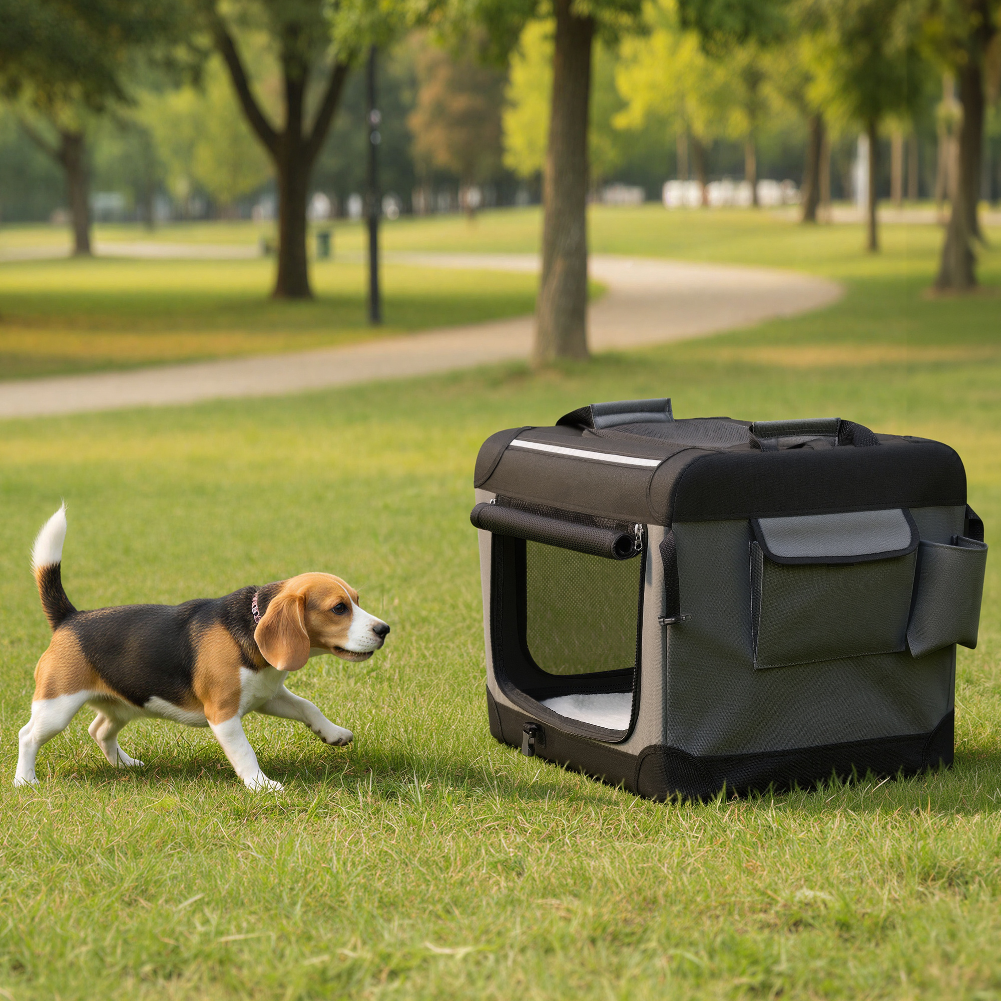 E-shop Tragbarer Haustierkäfig 60cm Für Hunde Und Katzen, Faltbar Und Praktisch, Ideal Für Reisen Und Outdoor-Aktivitäten，Transportbox mit 4 Türen aus