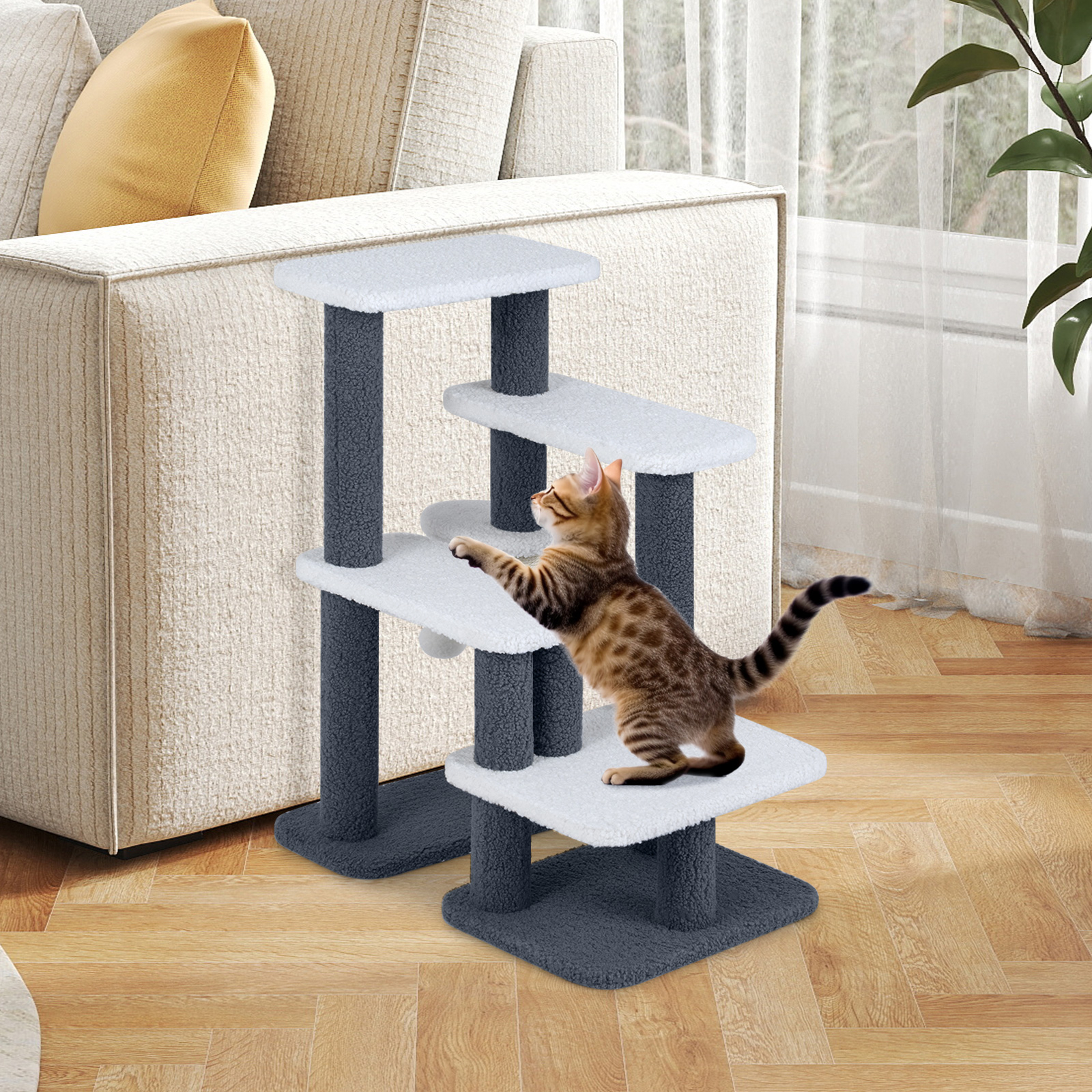 Cat Tree With , Sisal Grip Pole, 4 Large Platforms, Suspended Ball, Cat Tower With Stairs For Play And Stable Rest