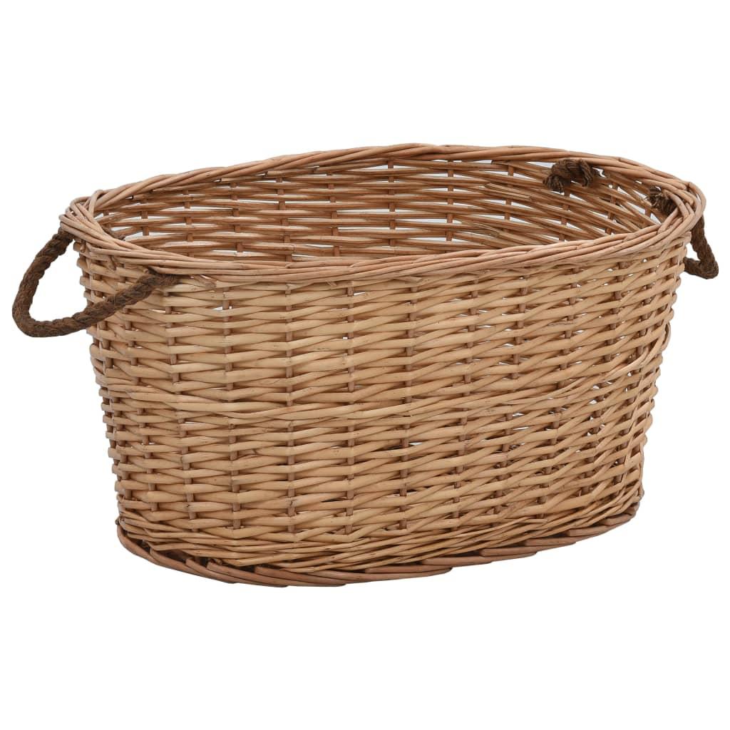 Image of Vidaxl Firewood Basket With Carrying Handles Wicker Basket Willow Basket Fireplace Basket Storage Basket Filling Basket Firewood Carrying Basket 58x42x29cm Natural Willow