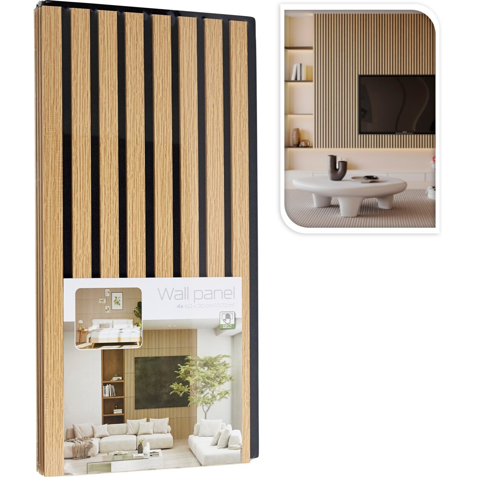 4 Pack MDF Wall Panels, 60x30cm, DIY Easy Install
