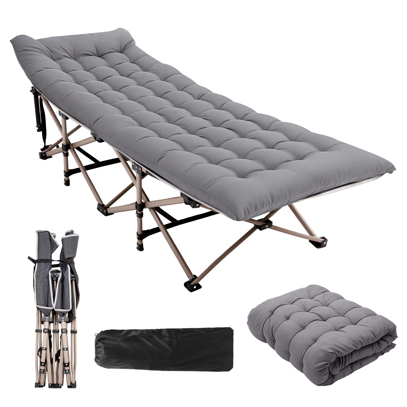 E-shop Klappbett mit Matratze, Campingbett, faltbar für Garten, Camping, Strand, 185 × 72 × 37 cm