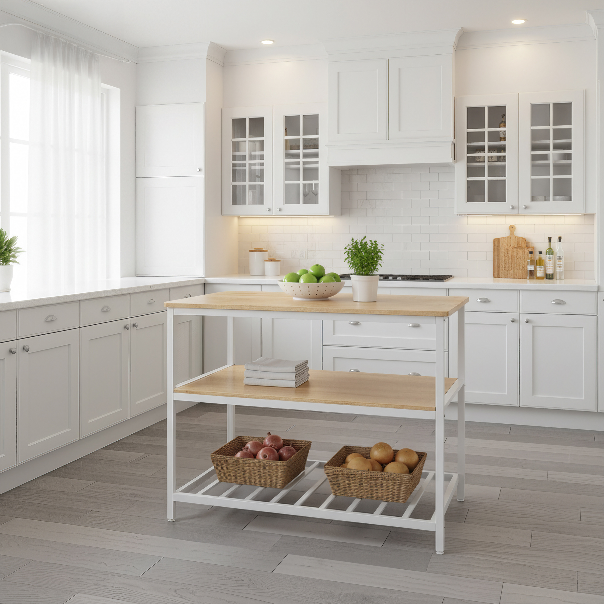Kitchen Shelf With Large Worktop, 3-tier Microwave Shelf, , 60 X 120 X 90 Cm, Yellow