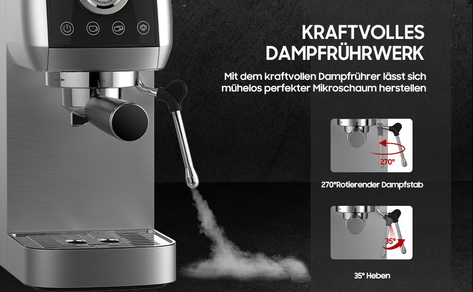 Espresso Machine CM1665B with 20 Bar Italian Pump - Espresso Sieve Carrier Machine Stainless Steel | Coffee Machine Espresso for Cappuccino, Latte, Touchscreen with Pressure Display, 1.3L Water Tank