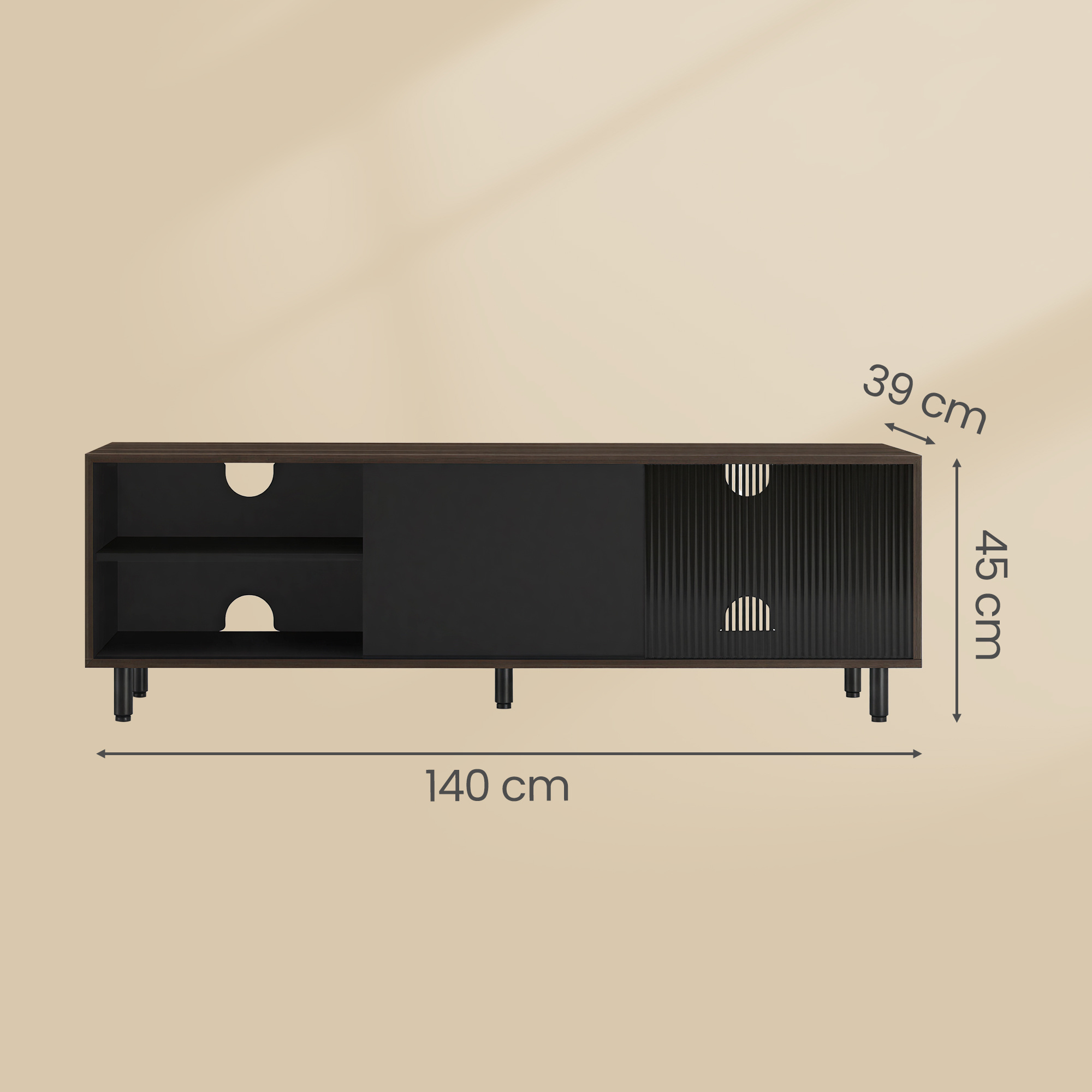 Modern Tv Cabinet, Quick Assembly Without Tools, Tv Stand With Ribbed Glass, Living Room, Brown-black
