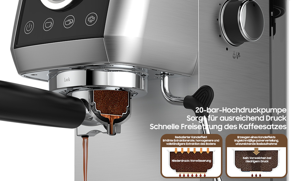 Espresso Machine CM1665B with 20 Bar Italian Pump - Espresso Sieve Carrier Machine Stainless Steel | Coffee Machine Espresso for Cappuccino, Latte, Touchscreen with Pressure Display, 1.3L Water Tank