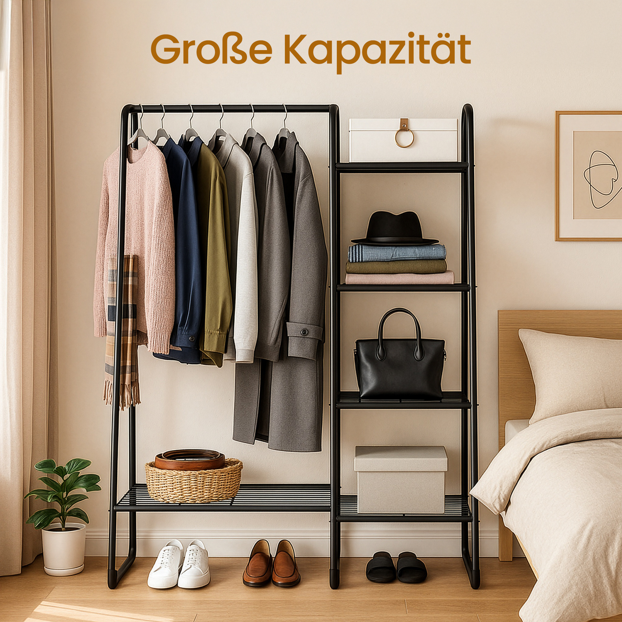 E-shop Garderobe , Kleiderständer, Wäscheständer mit 5 Ablagen, Metallrahmen, 40 x 101,7 x 153,3 cm, schwarz